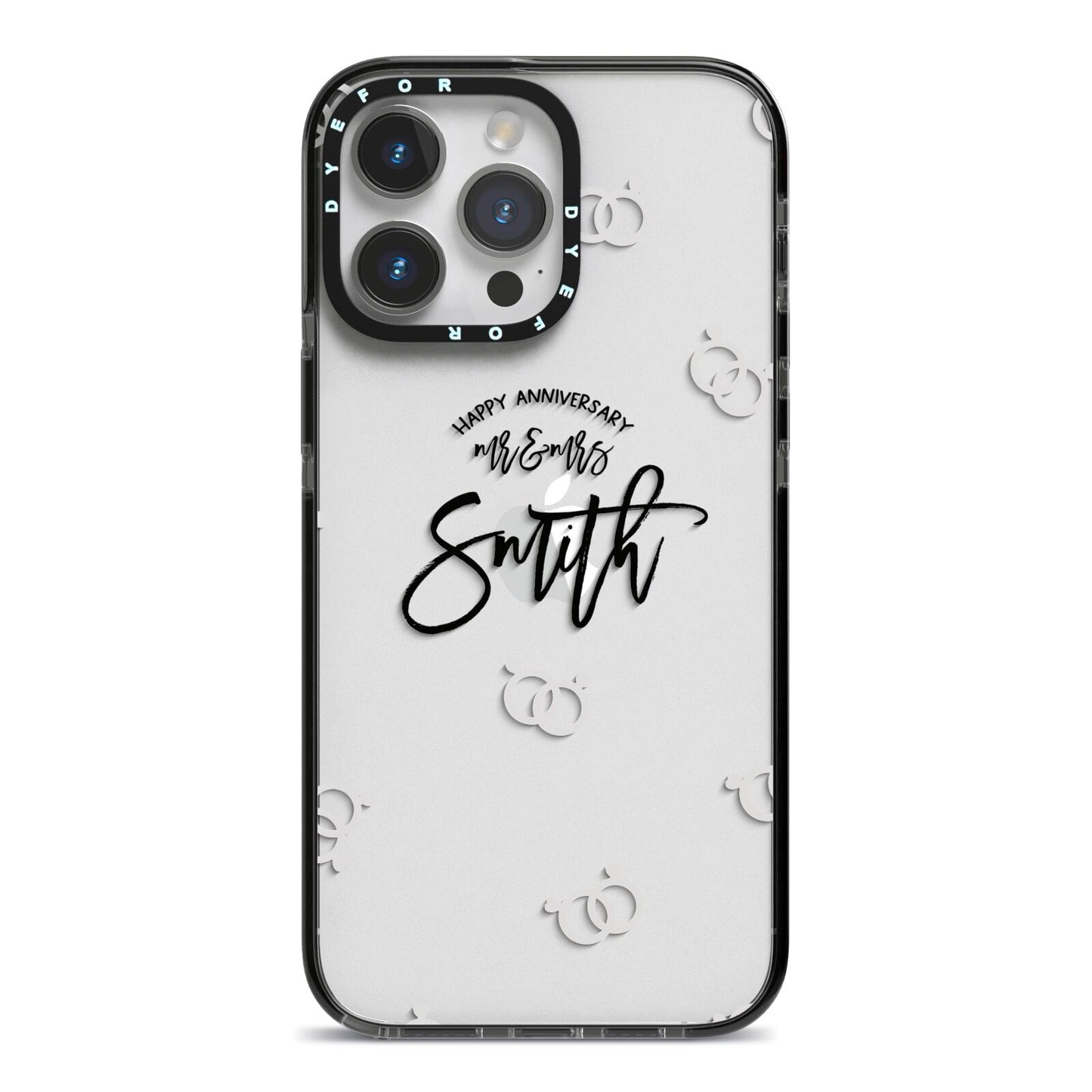 Personalised Anniversary Monochrome iPhone 14 Pro Max Black Impact Case on Silver phone