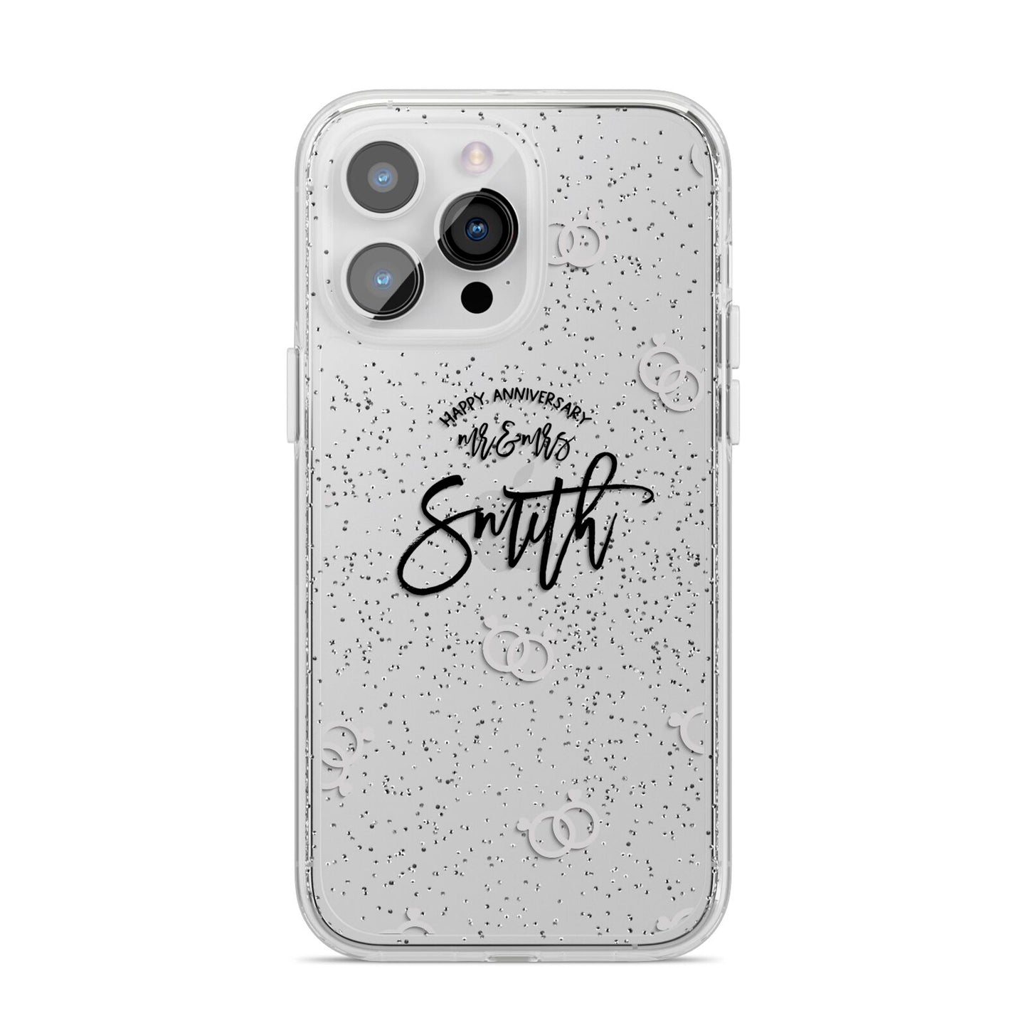 Personalised Anniversary Monochrome iPhone 14 Pro Max Glitter Tough Case Silver