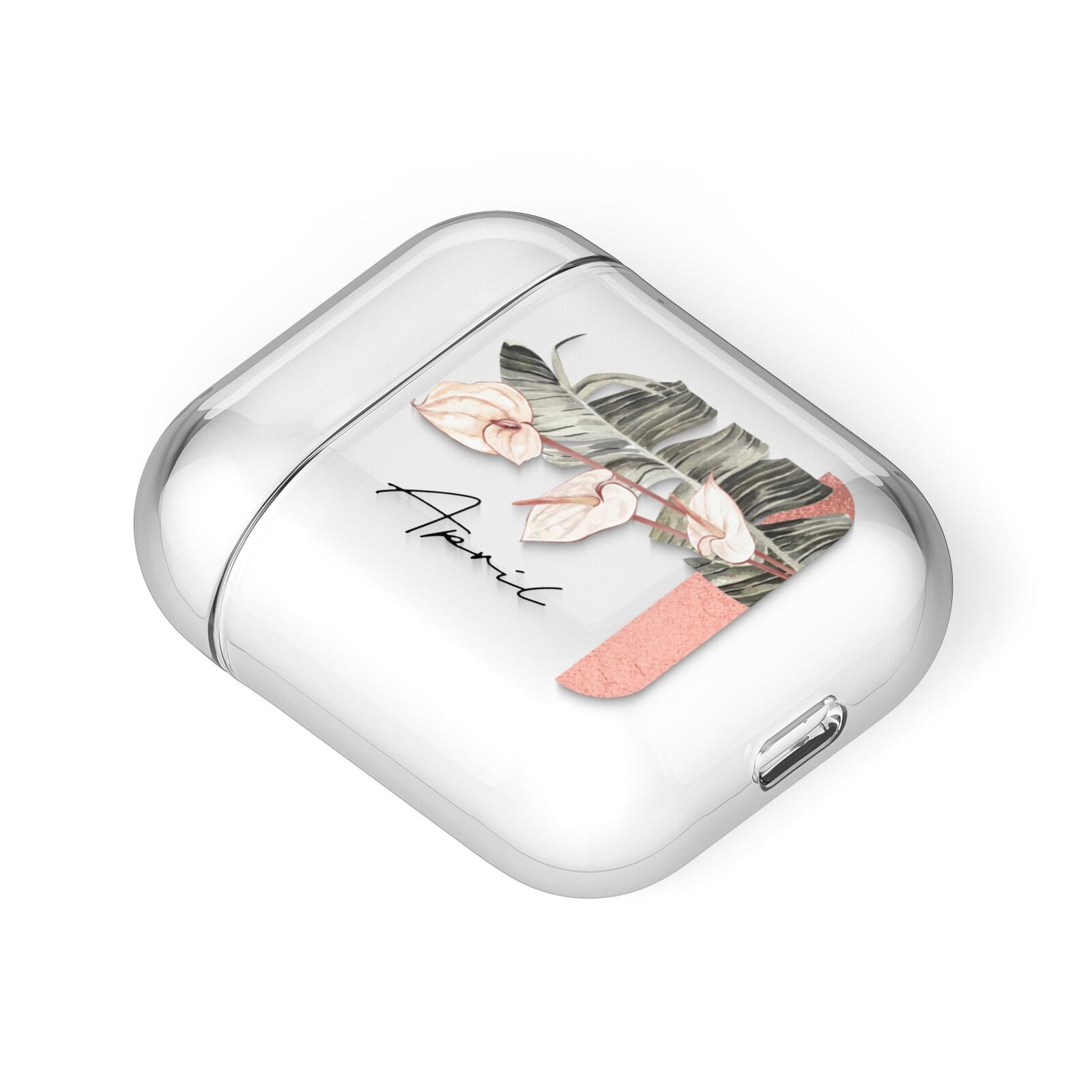 Personalised Anthurium AirPods Case Laid Flat