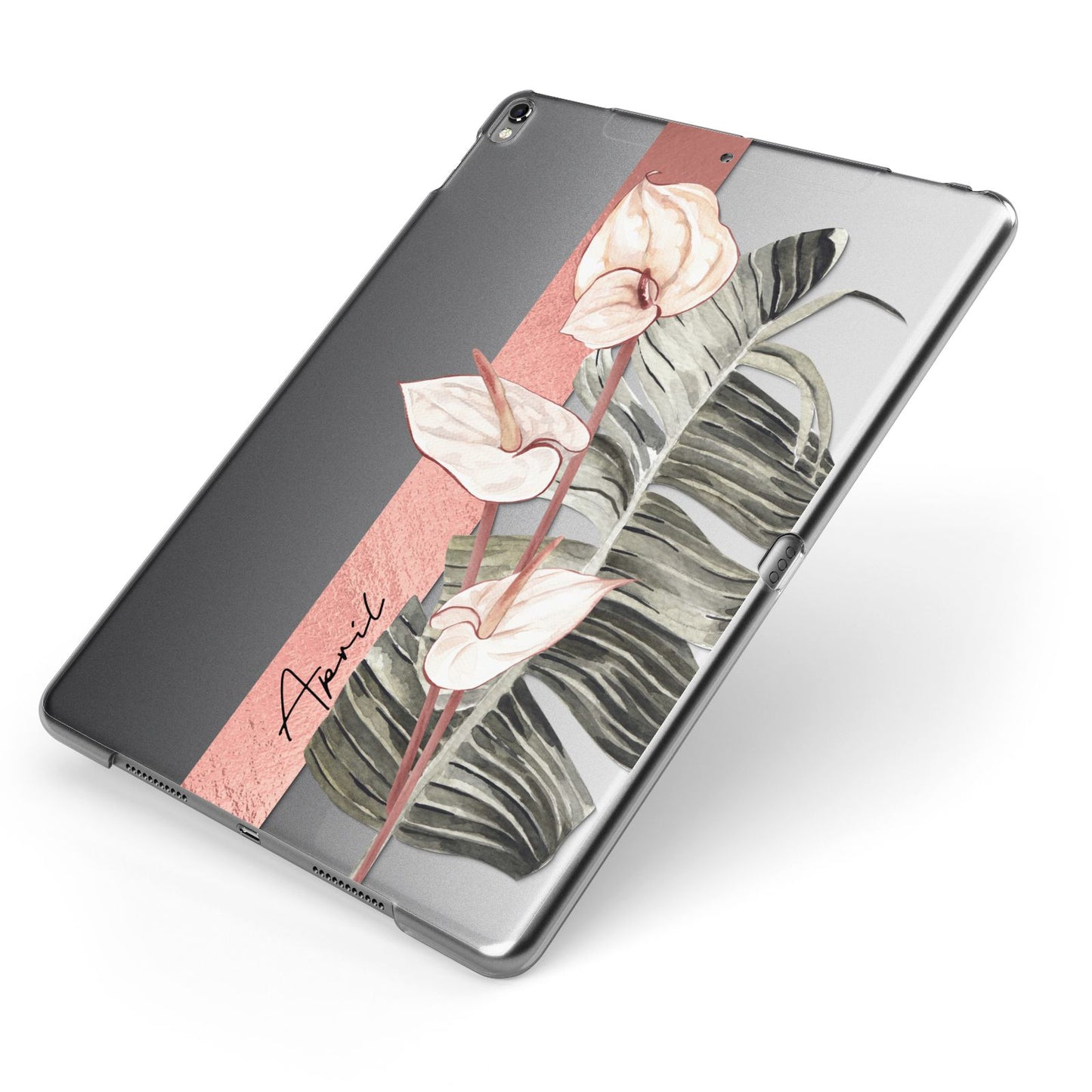 Personalised Anthurium Apple iPad Case on Grey iPad Side View