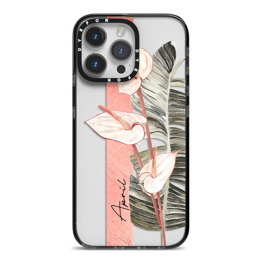 Personalised Anthurium iPhone 14 Pro Max Black Impact Case on Silver phone