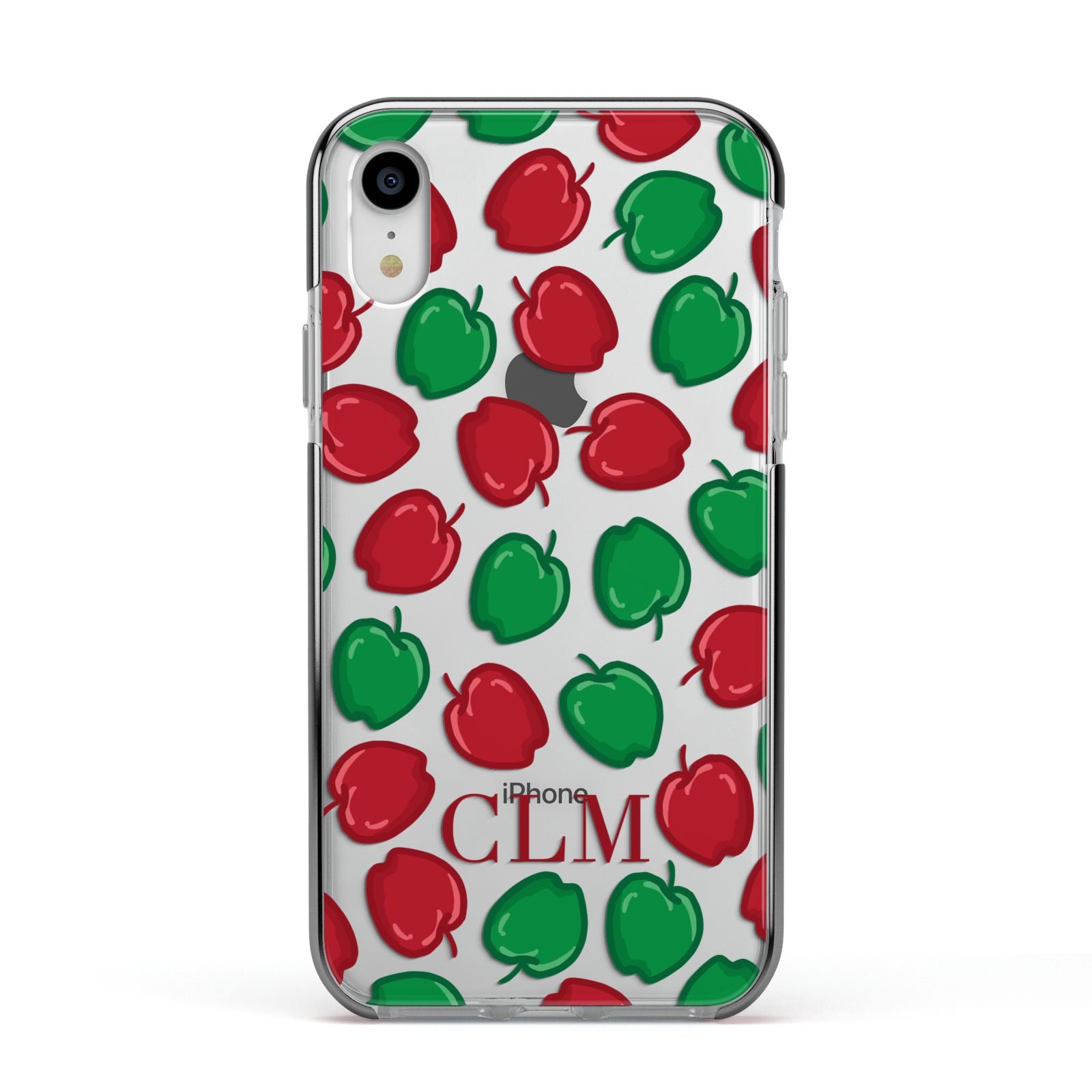 Personalised Apples Initials Clear Apple iPhone XR Impact Case Black Edge on Silver Phone