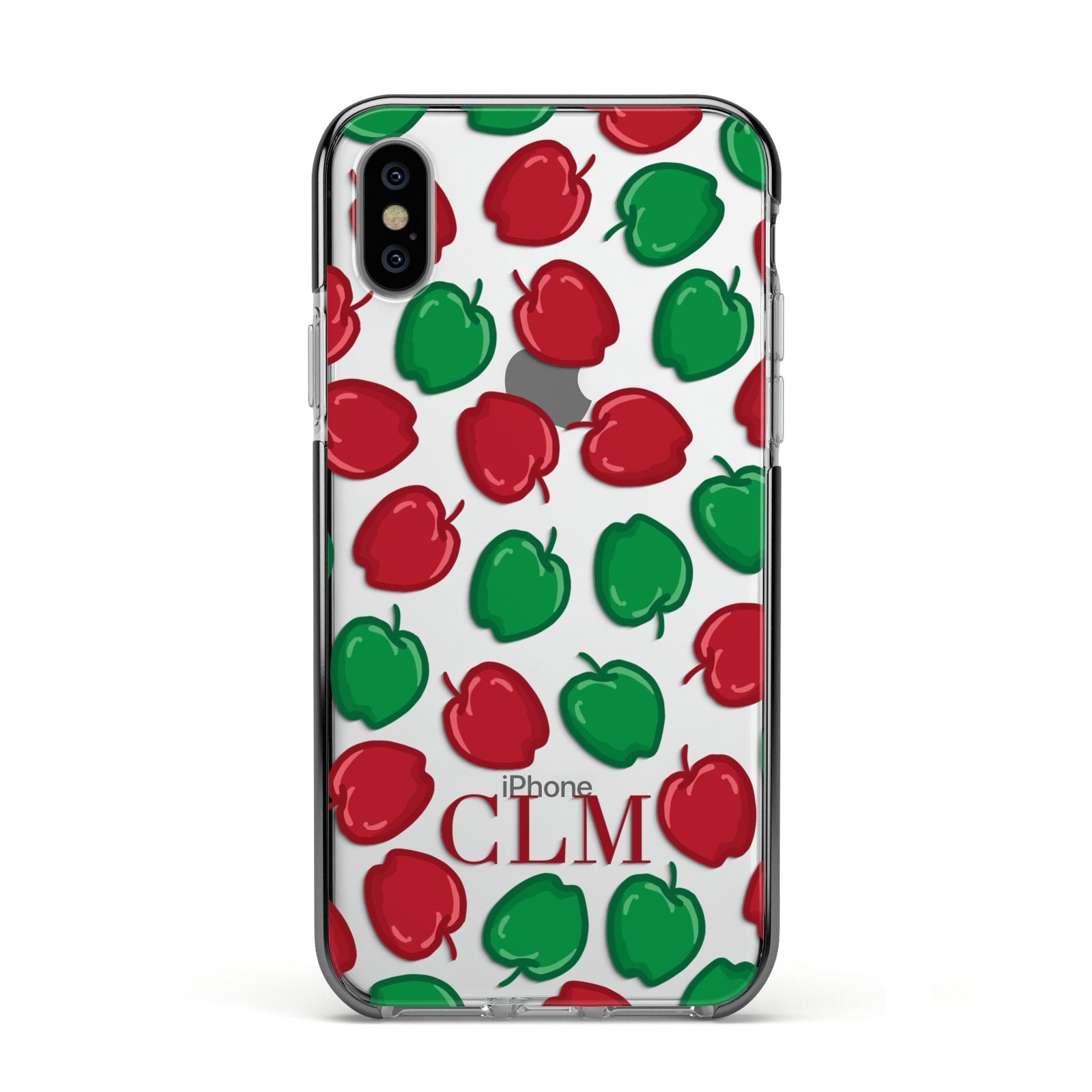 Personalised Apples Initials Clear Apple iPhone Xs Impact Case Black Edge on Silver Phone