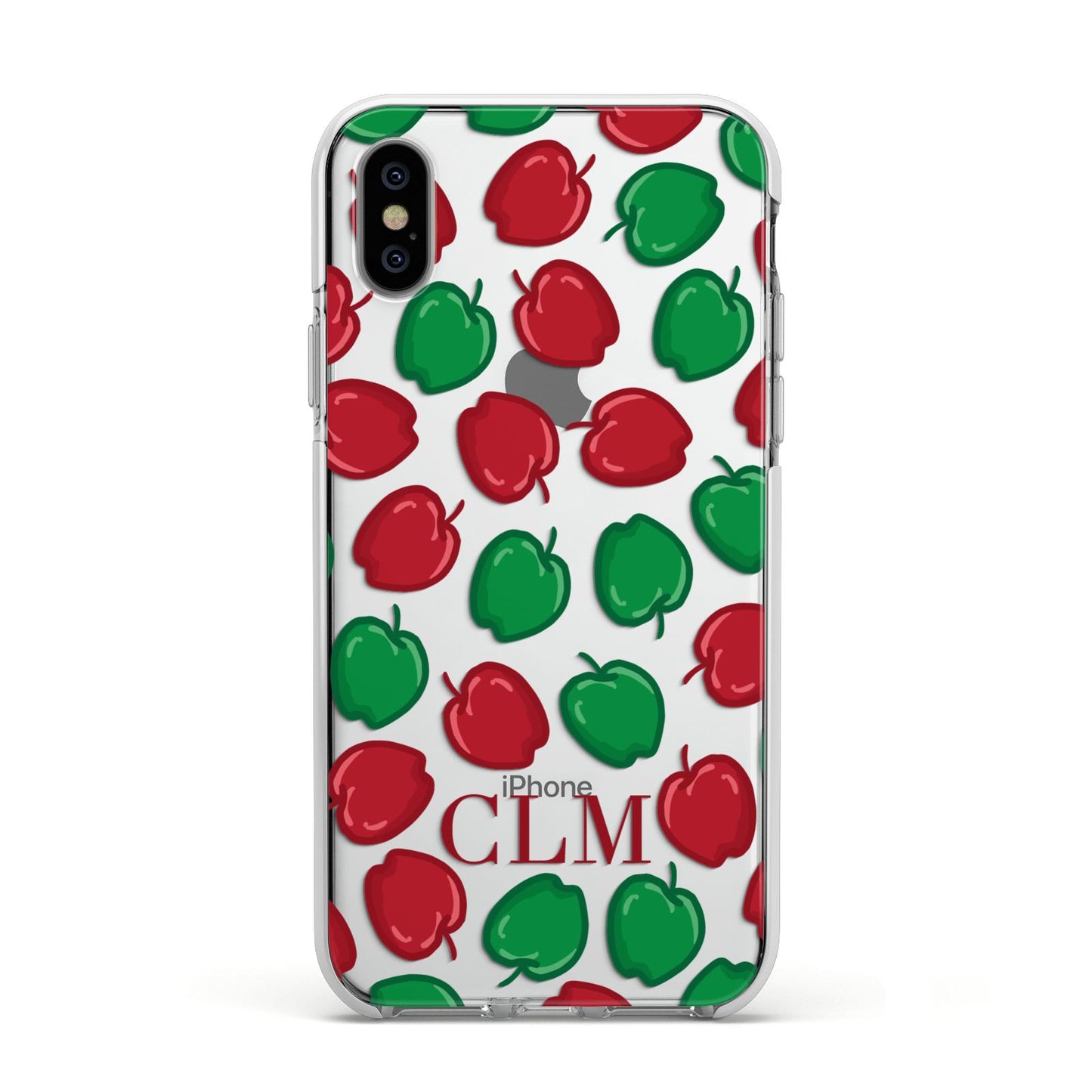 Personalised Apples Initials Clear Apple iPhone Xs Impact Case White Edge on Silver Phone