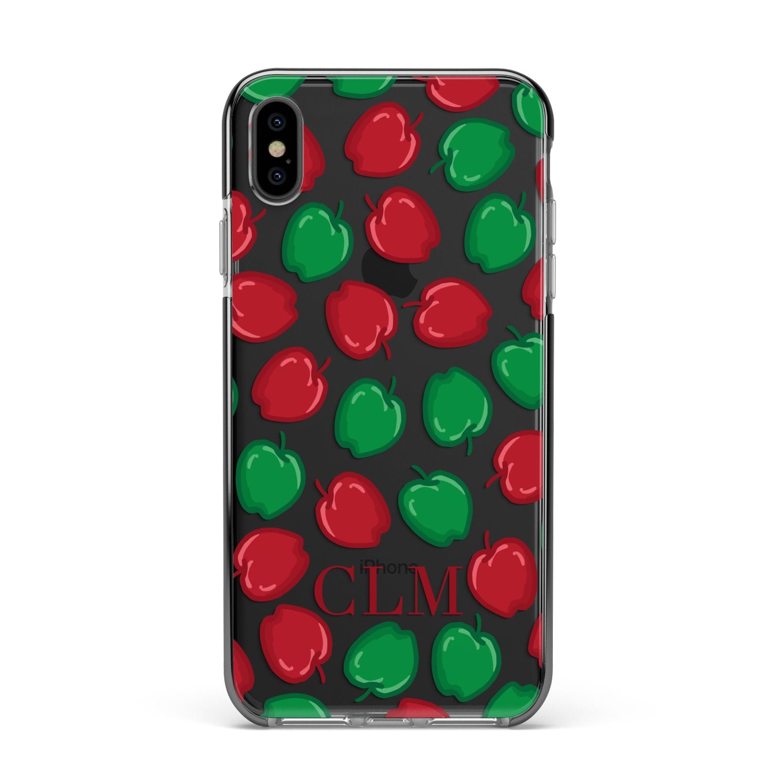 Personalised Apples Initials Clear Apple iPhone Xs Max Impact Case Black Edge on Black Phone