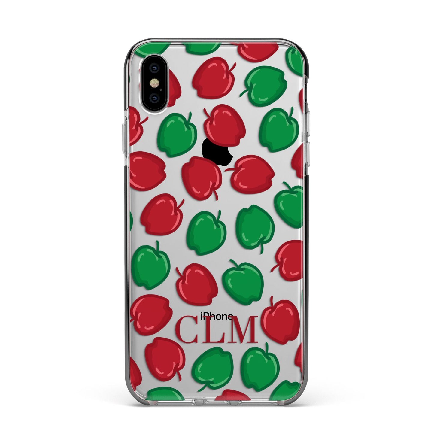 Personalised Apples Initials Clear Apple iPhone Xs Max Impact Case Black Edge on Silver Phone