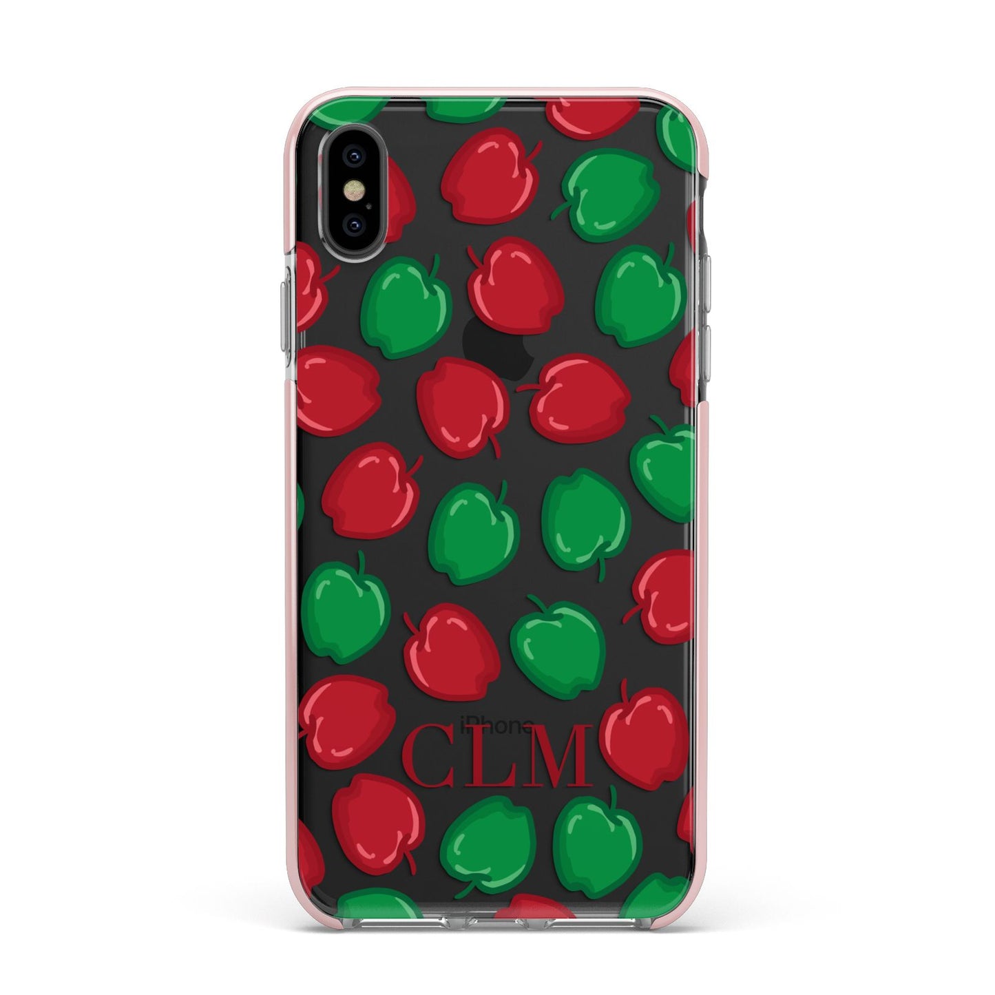Personalised Apples Initials Clear Apple iPhone Xs Max Impact Case Pink Edge on Black Phone