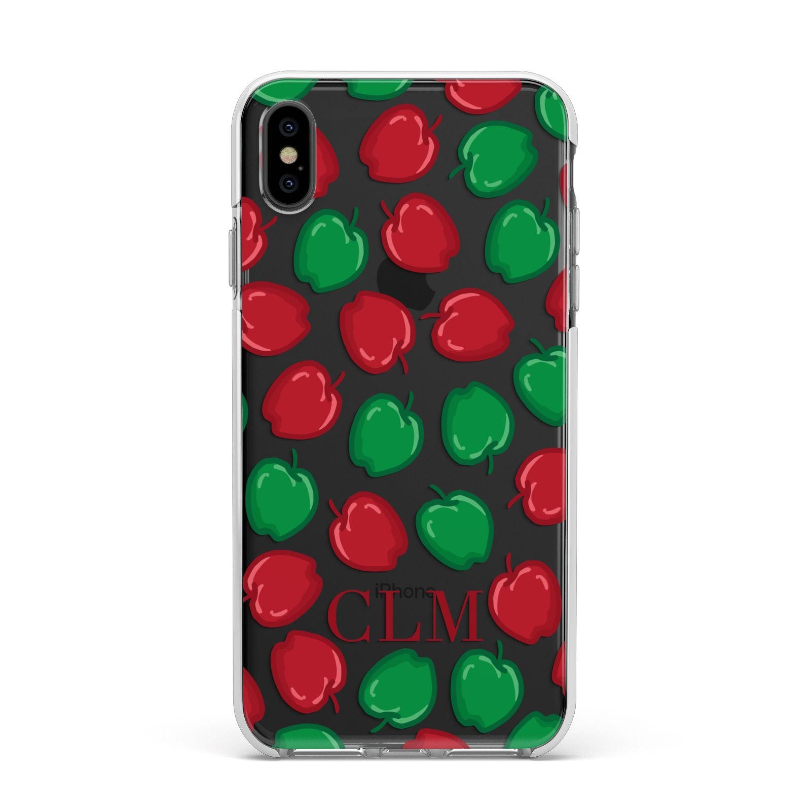 Personalised Apples Initials Clear Apple iPhone Xs Max Impact Case White Edge on Black Phone
