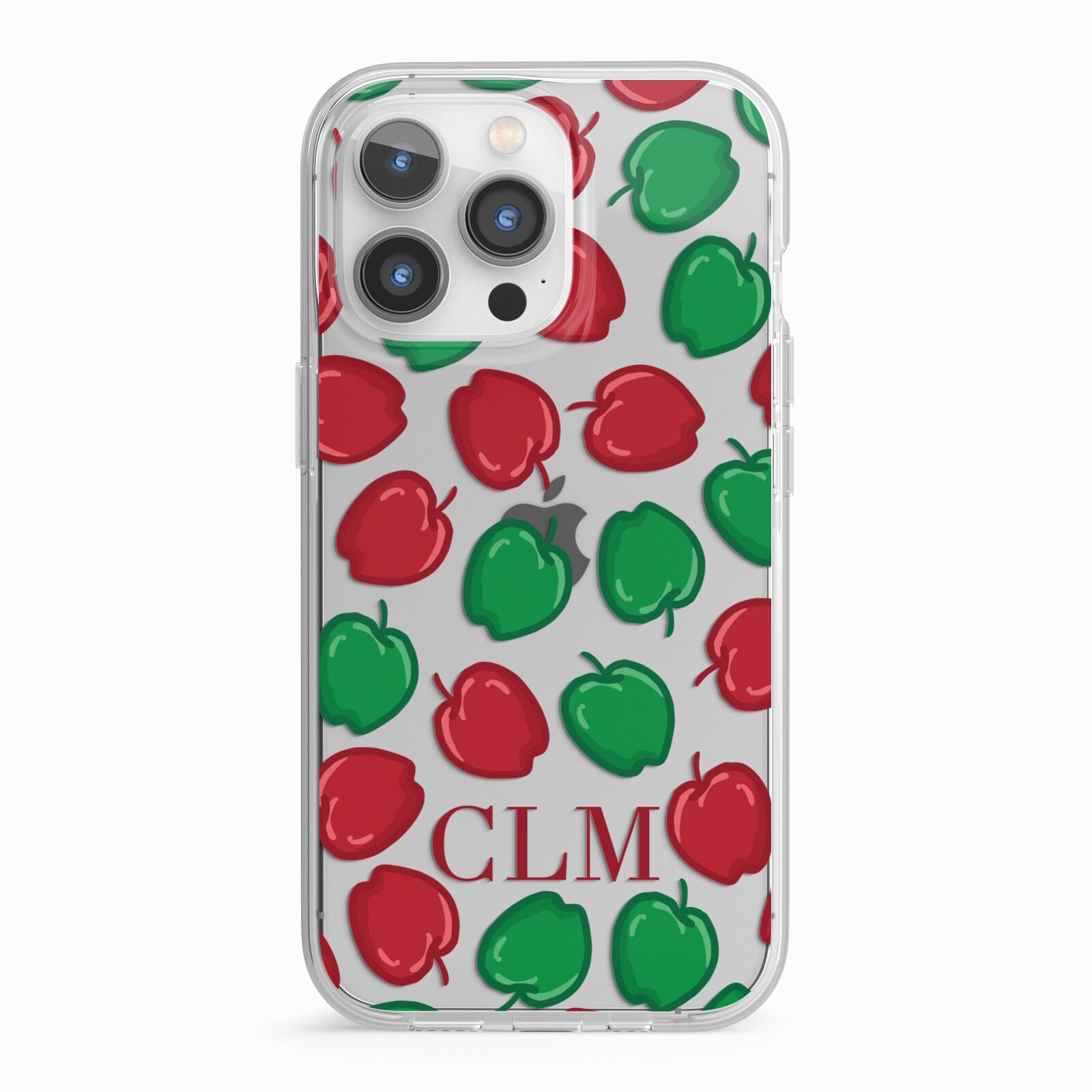 Personalised Apples Initials Clear iPhone 13 Pro TPU Impact Case with White Edges