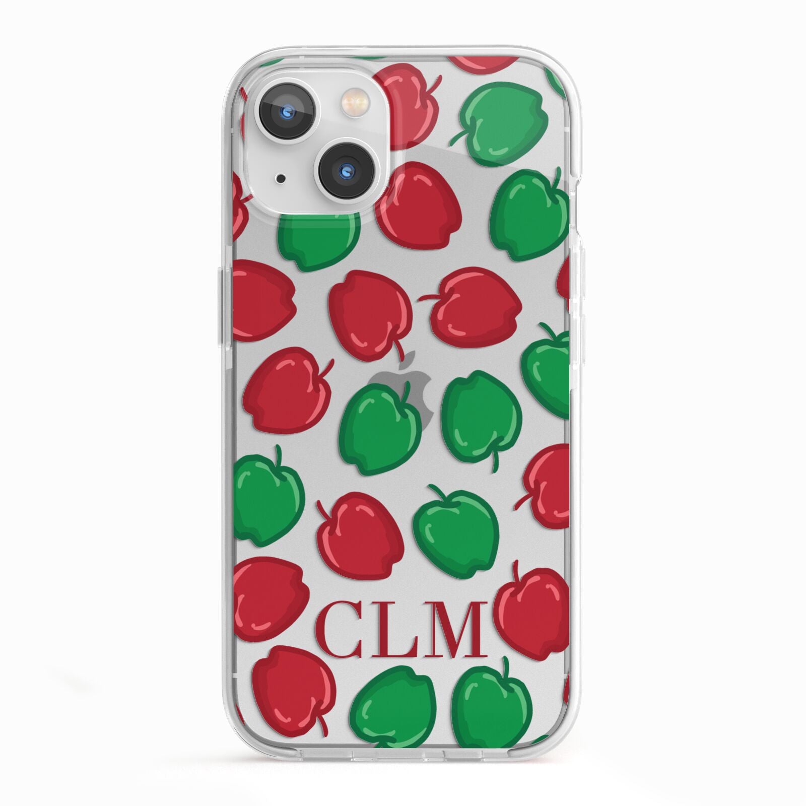Personalised Apples Initials Clear iPhone 13 TPU Impact Case with White Edges