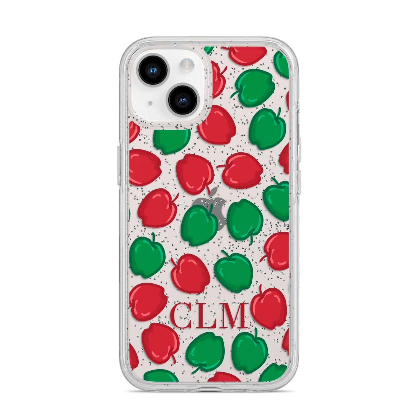 Personalised Apples Initials Clear iPhone 14 Glitter Tough Case Starlight