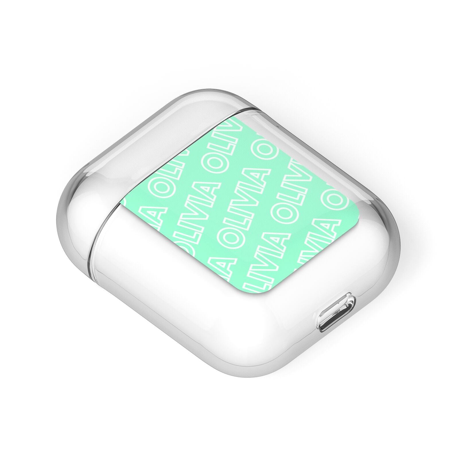 Personalised Aqua Diagonal Name AirPods Case Laid Flat