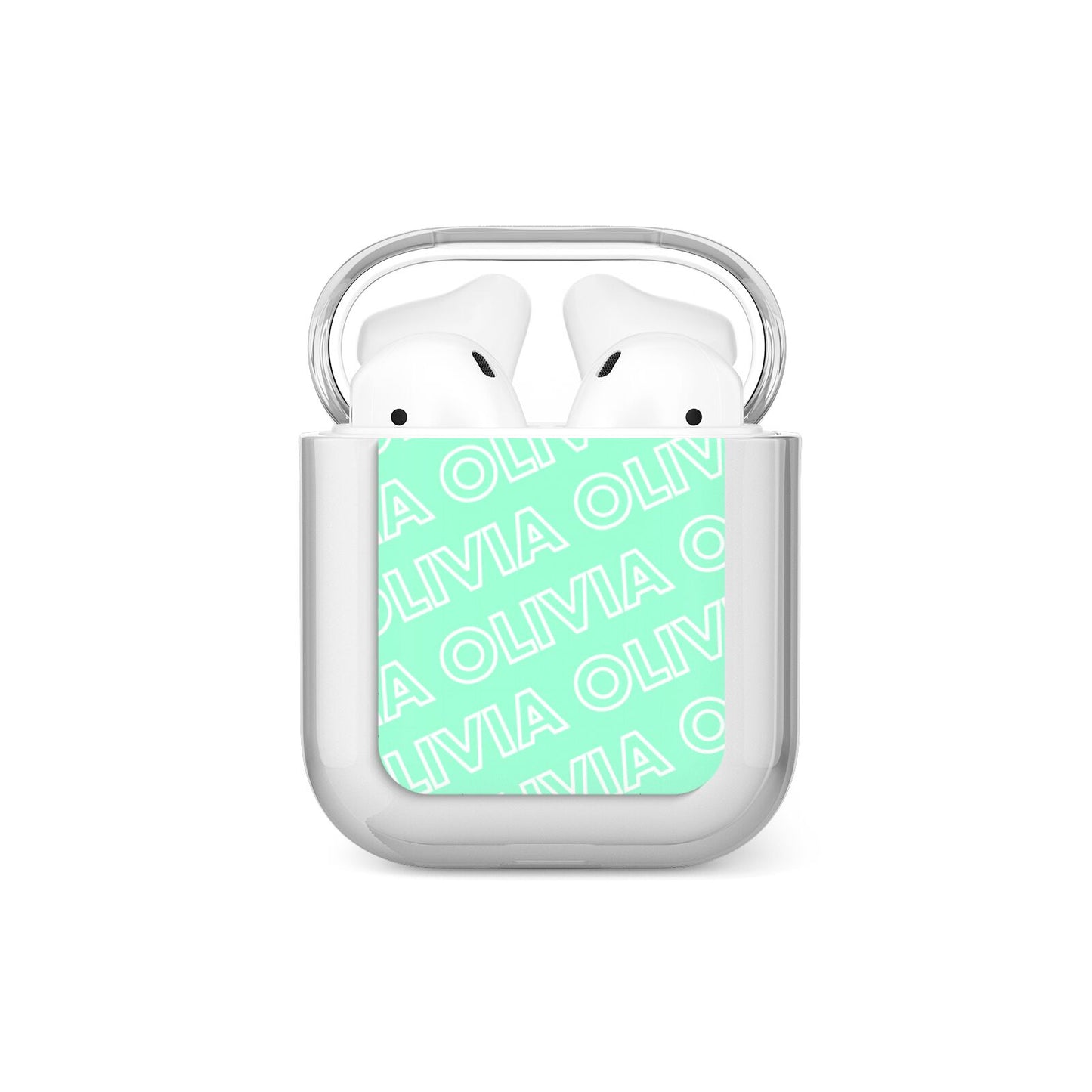Personalised Aqua Diagonal Name AirPods Case