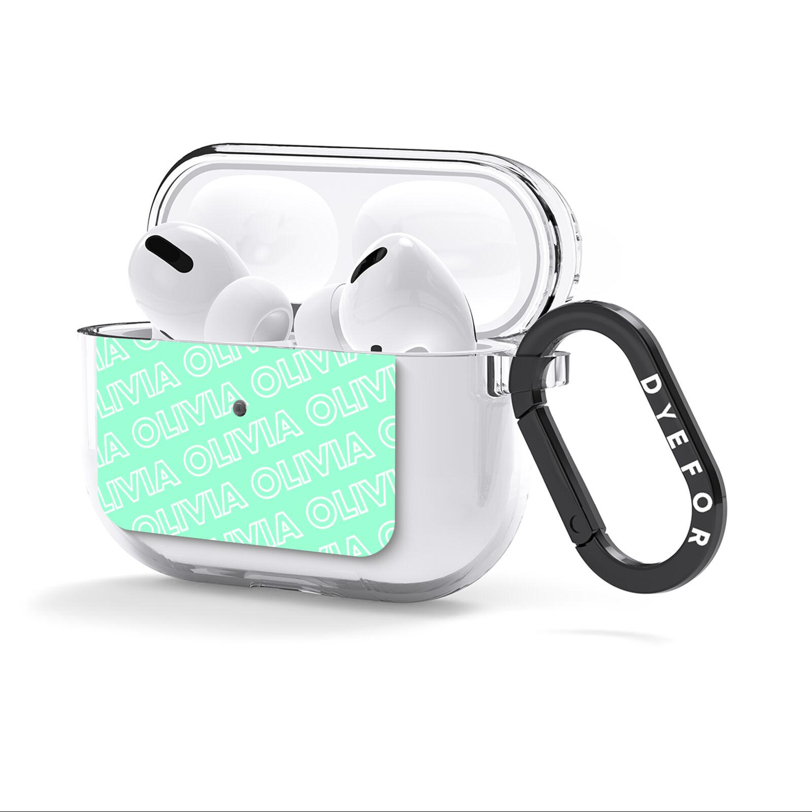 Personalised Aqua Diagonal Name AirPods Clear Case 3rd Gen Side Image