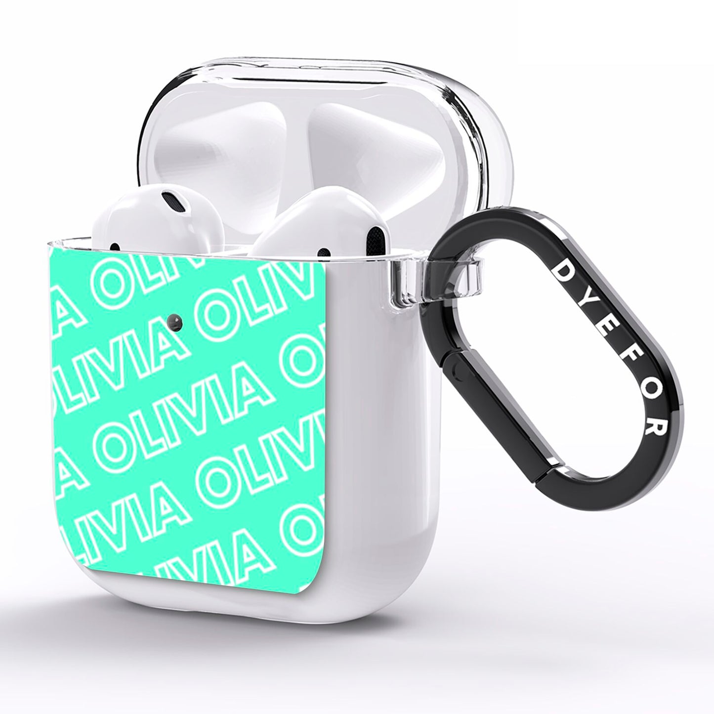 Personalised Aqua Diagonal Name AirPods Clear Case Side Image