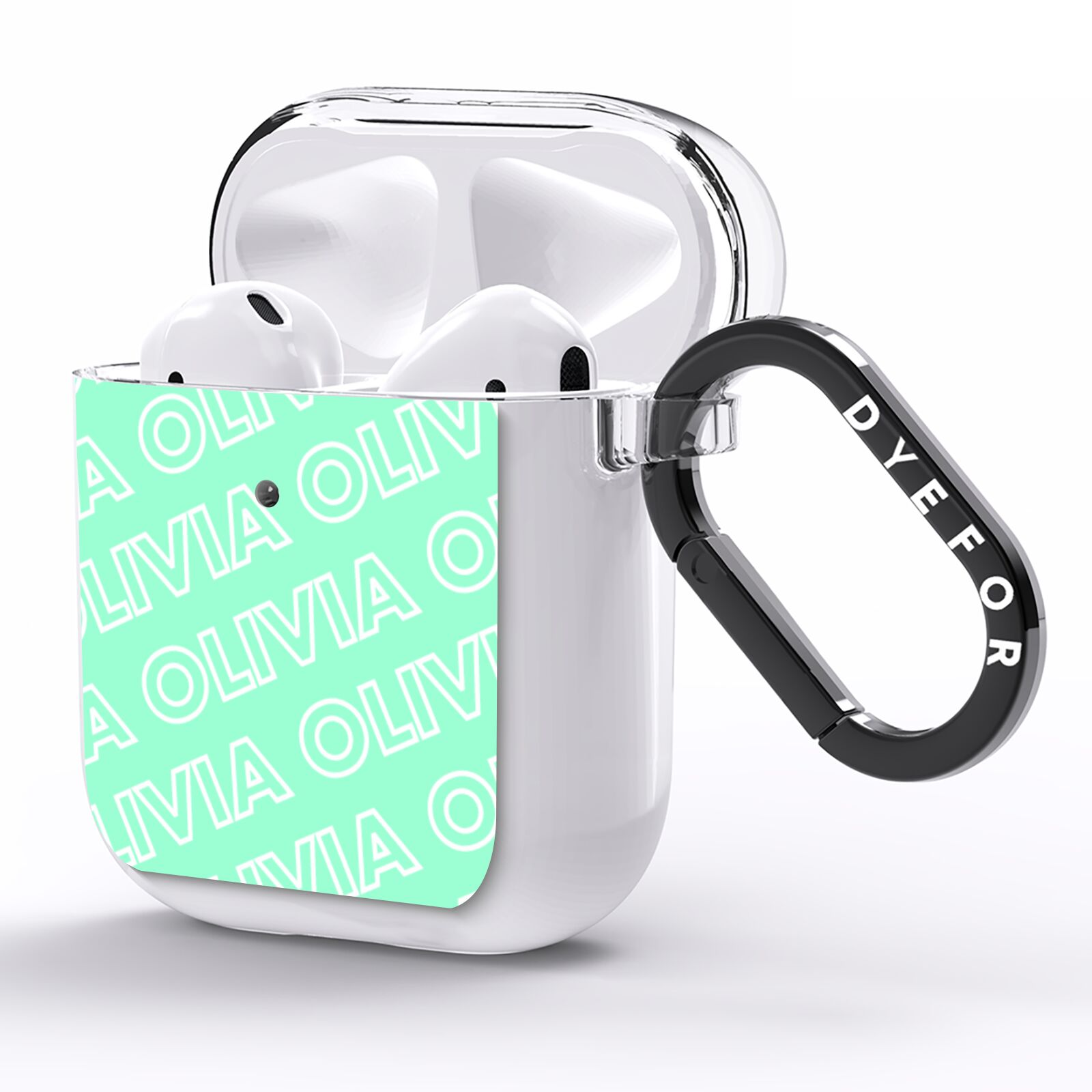 Personalised Aqua Diagonal Name AirPods Clear Case Side Image