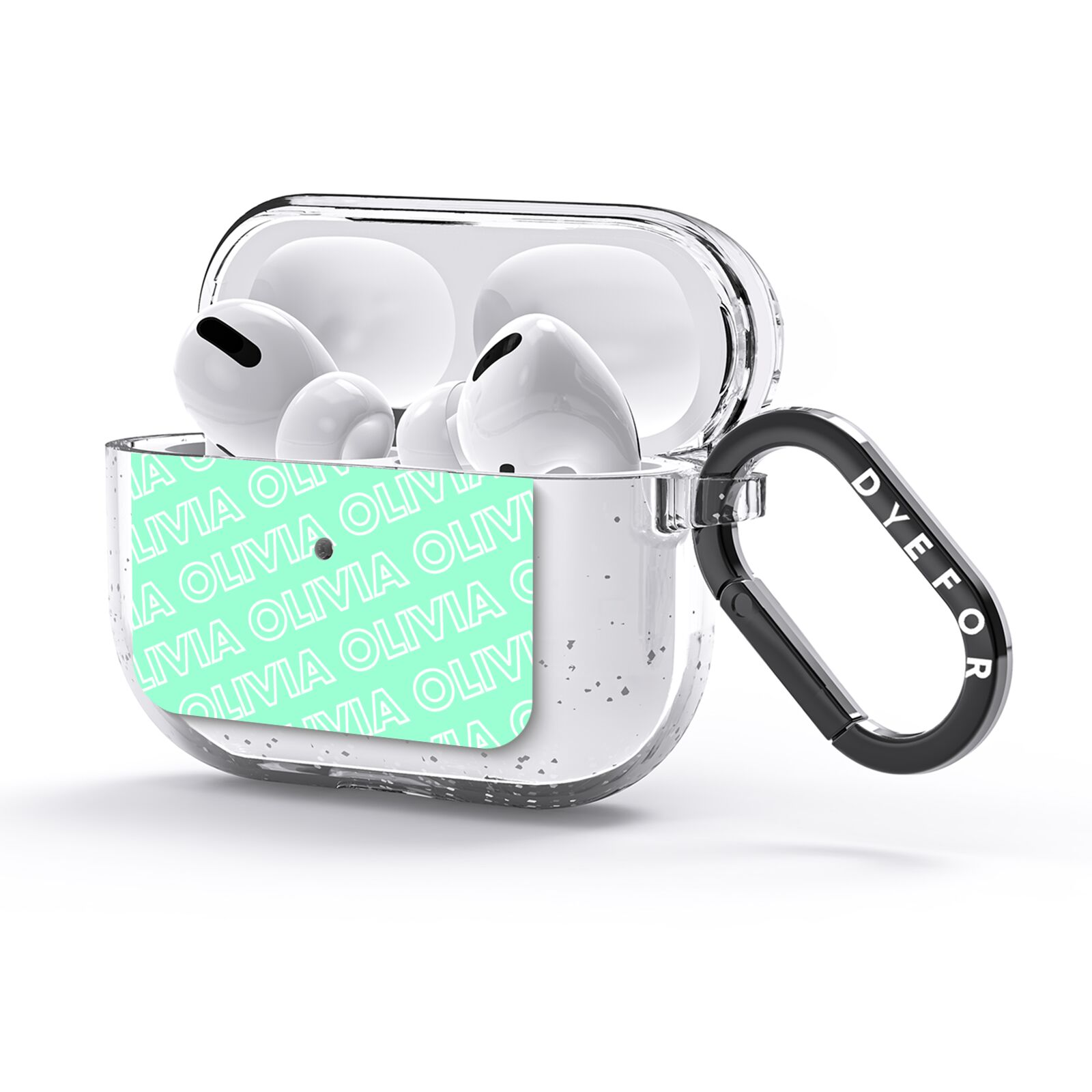 Personalised Aqua Diagonal Name AirPods Glitter Case 3rd Gen Side Image