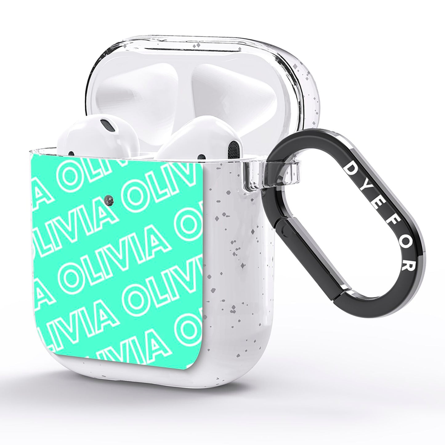 Personalised Aqua Diagonal Name AirPods Glitter Case Side Image