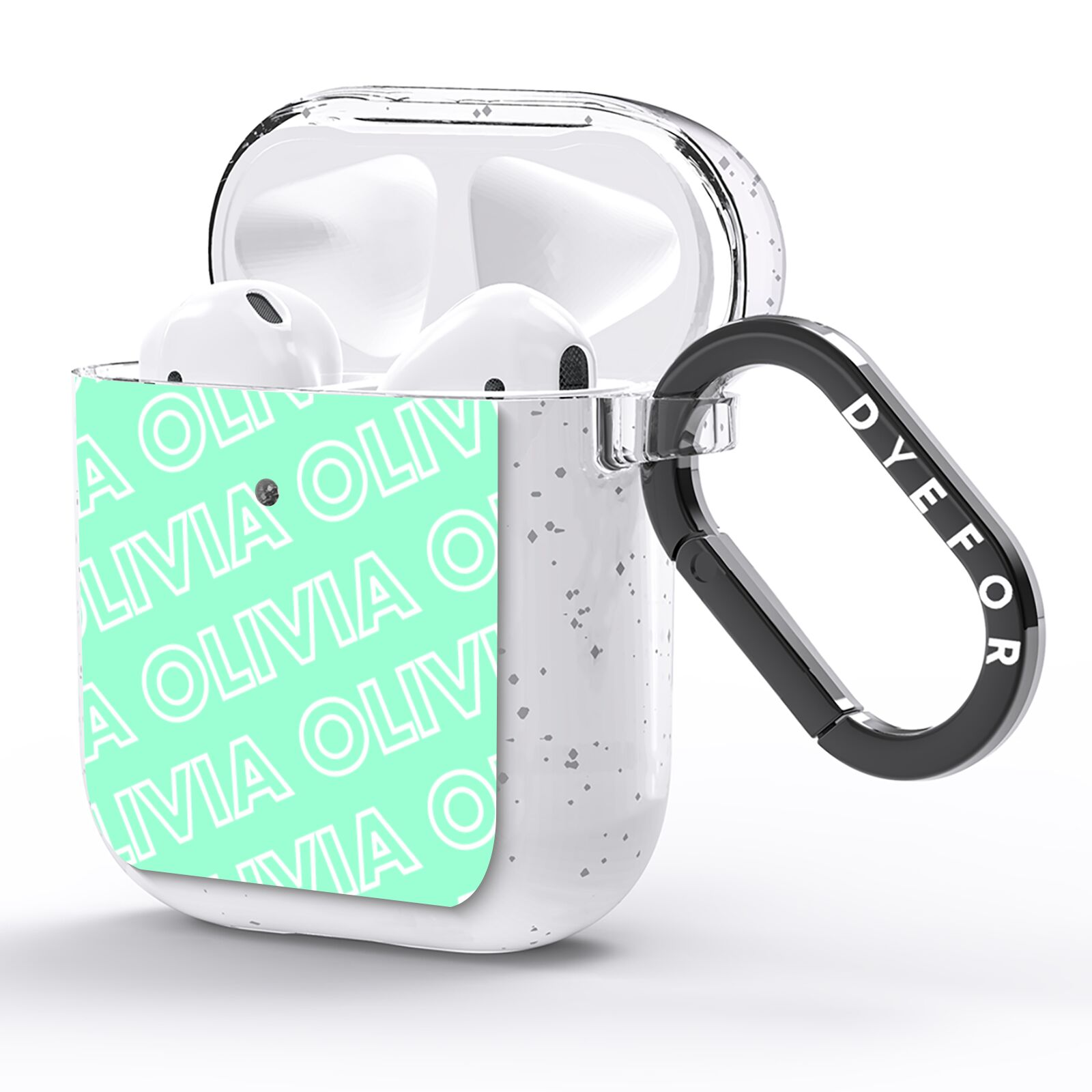 Personalised Aqua Diagonal Name AirPods Glitter Case Side Image