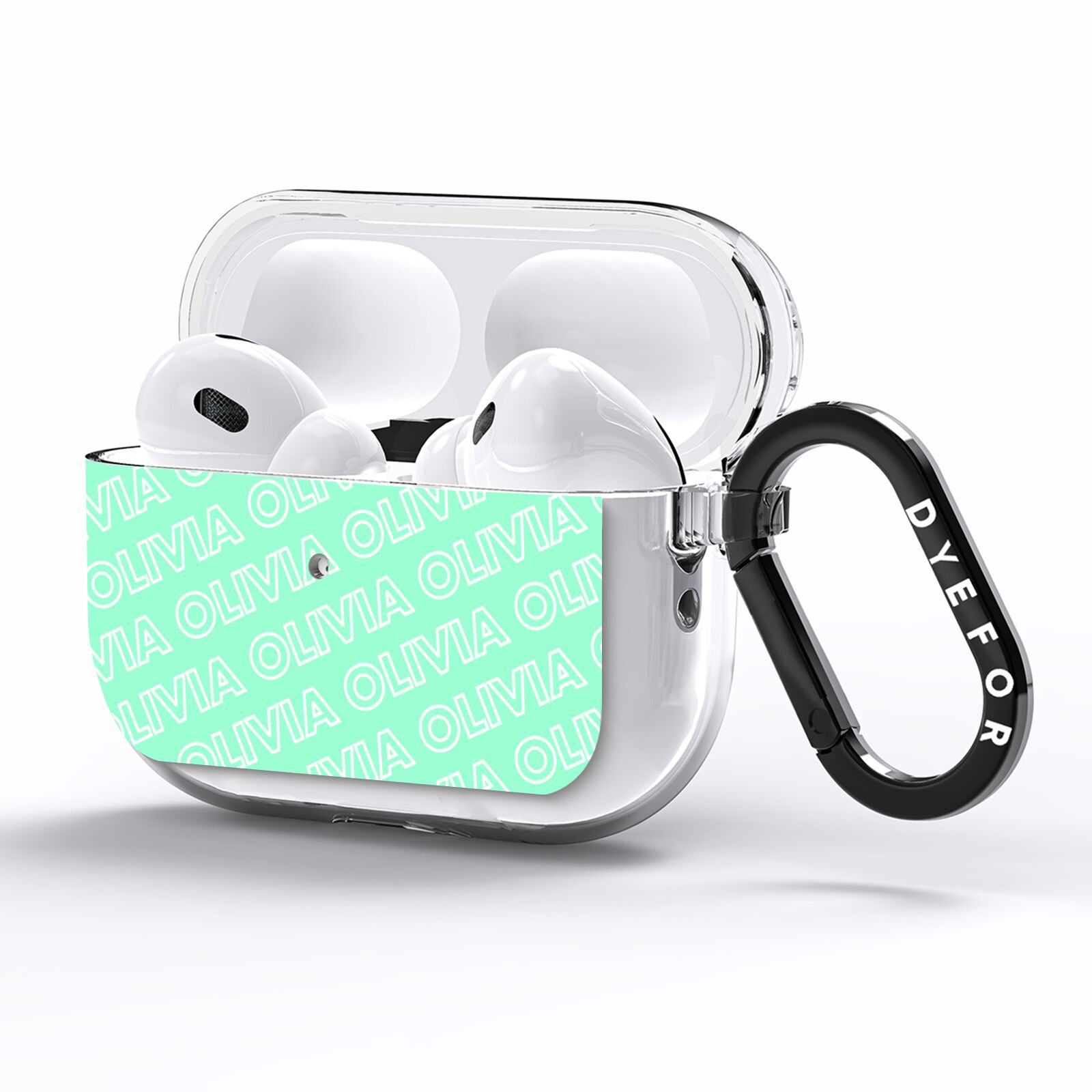 Personalised Aqua Diagonal Name AirPods Pro Clear Case Side Image