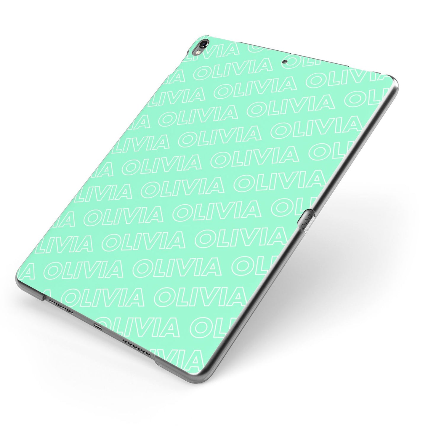 Personalised Aqua Diagonal Name Apple iPad Case on Grey iPad Side View