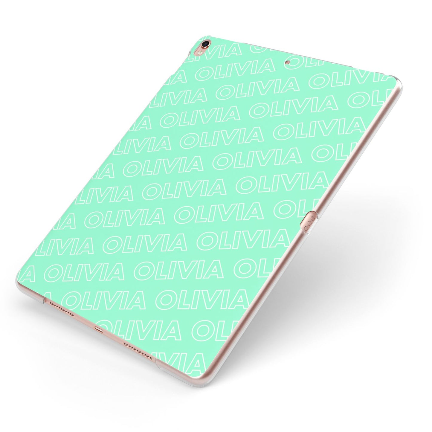 Personalised Aqua Diagonal Name Apple iPad Case on Rose Gold iPad Side View
