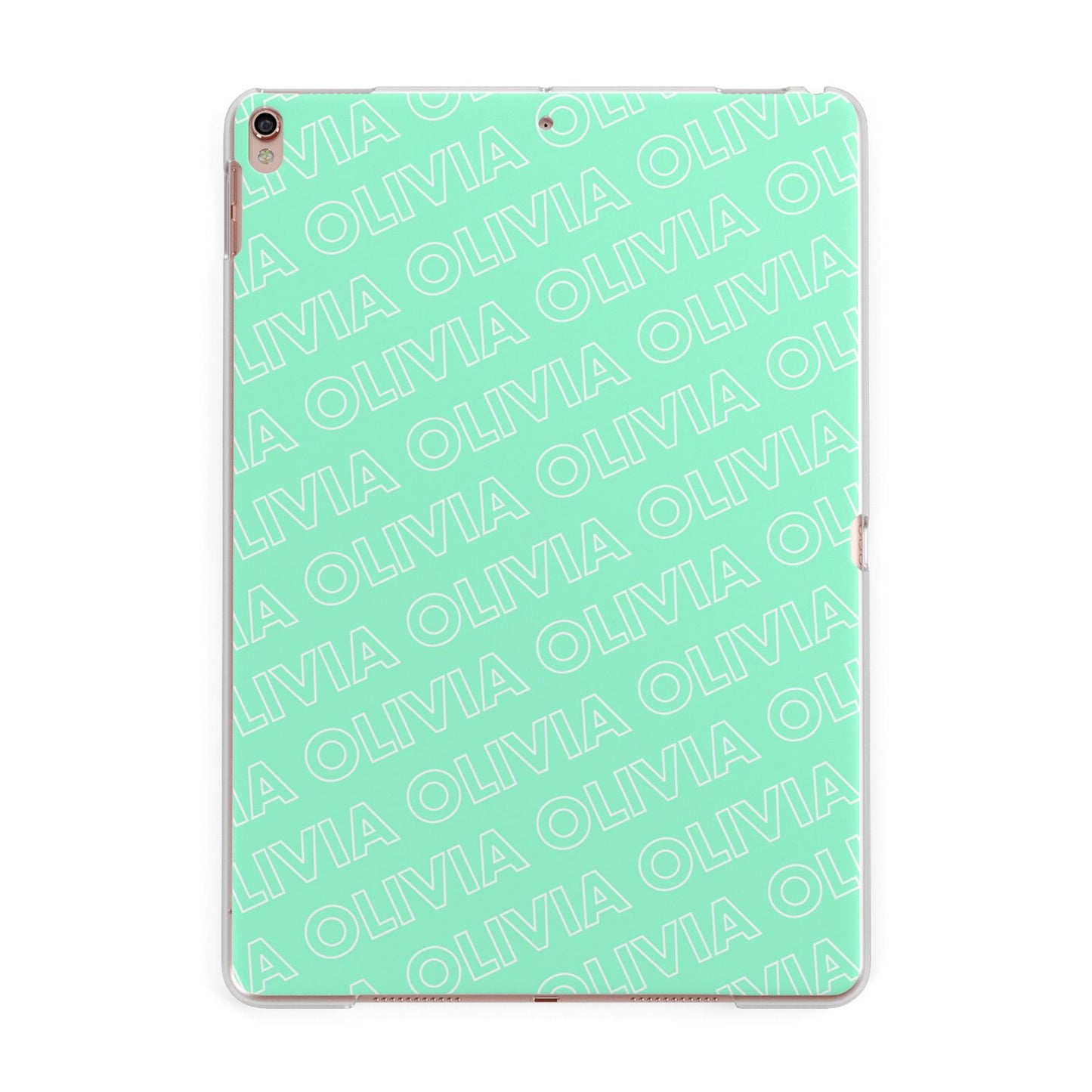 Personalised Aqua Diagonal Name Apple iPad Rose Gold Case