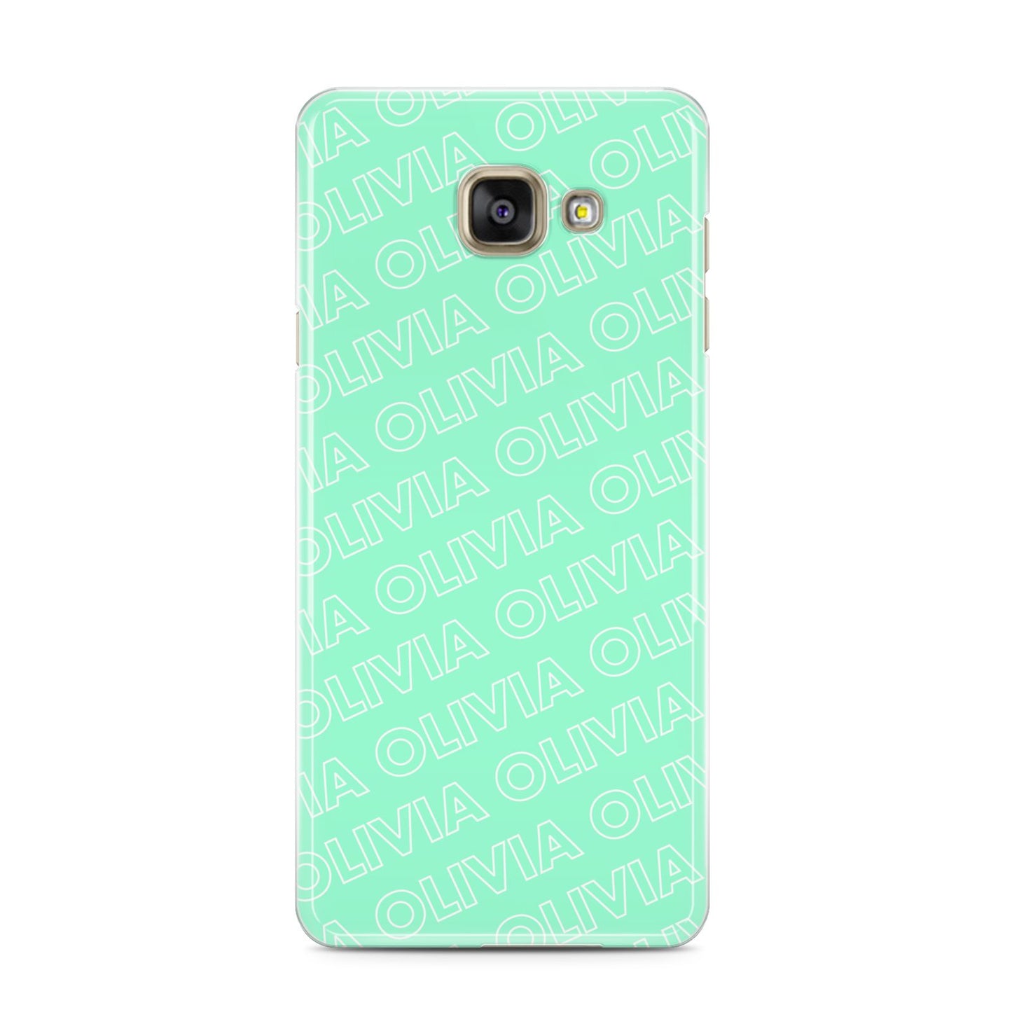 Personalised Aqua Diagonal Name Samsung Galaxy A3 2016 Case on gold phone