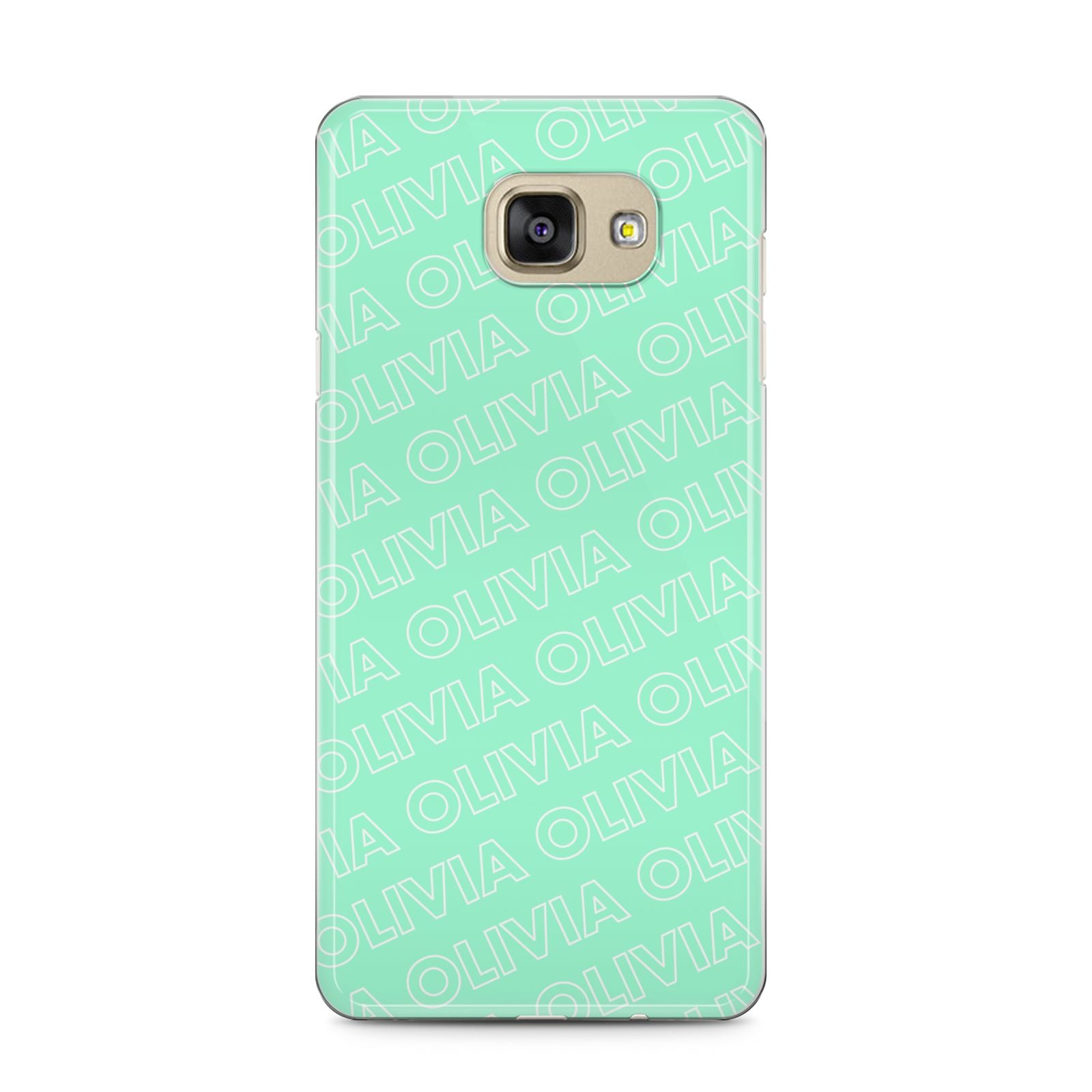 Personalised Aqua Diagonal Name Samsung Galaxy A5 2016 Case on gold phone