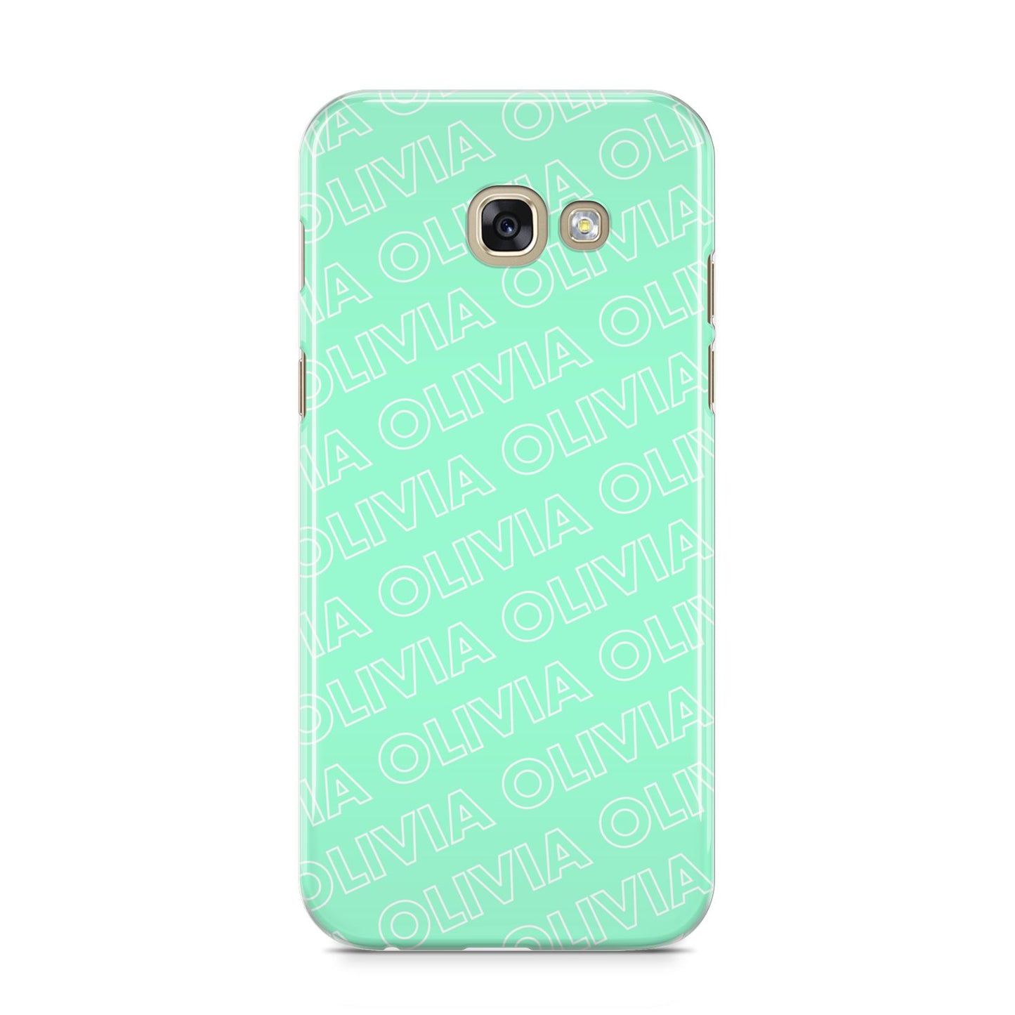 Personalised Aqua Diagonal Name Samsung Galaxy A5 2017 Case on gold phone