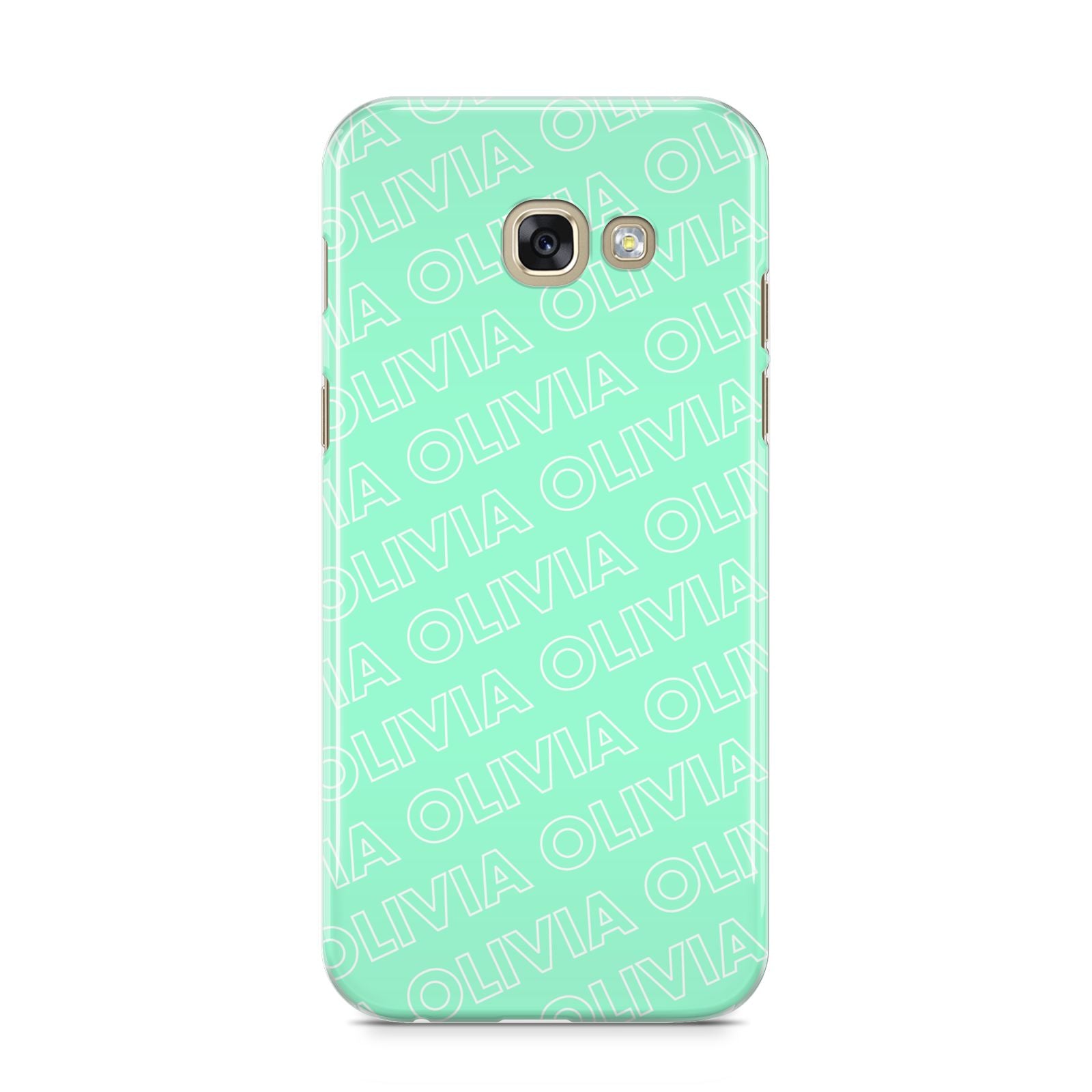 Personalised Aqua Diagonal Name Samsung Galaxy A5 2017 Case on gold phone