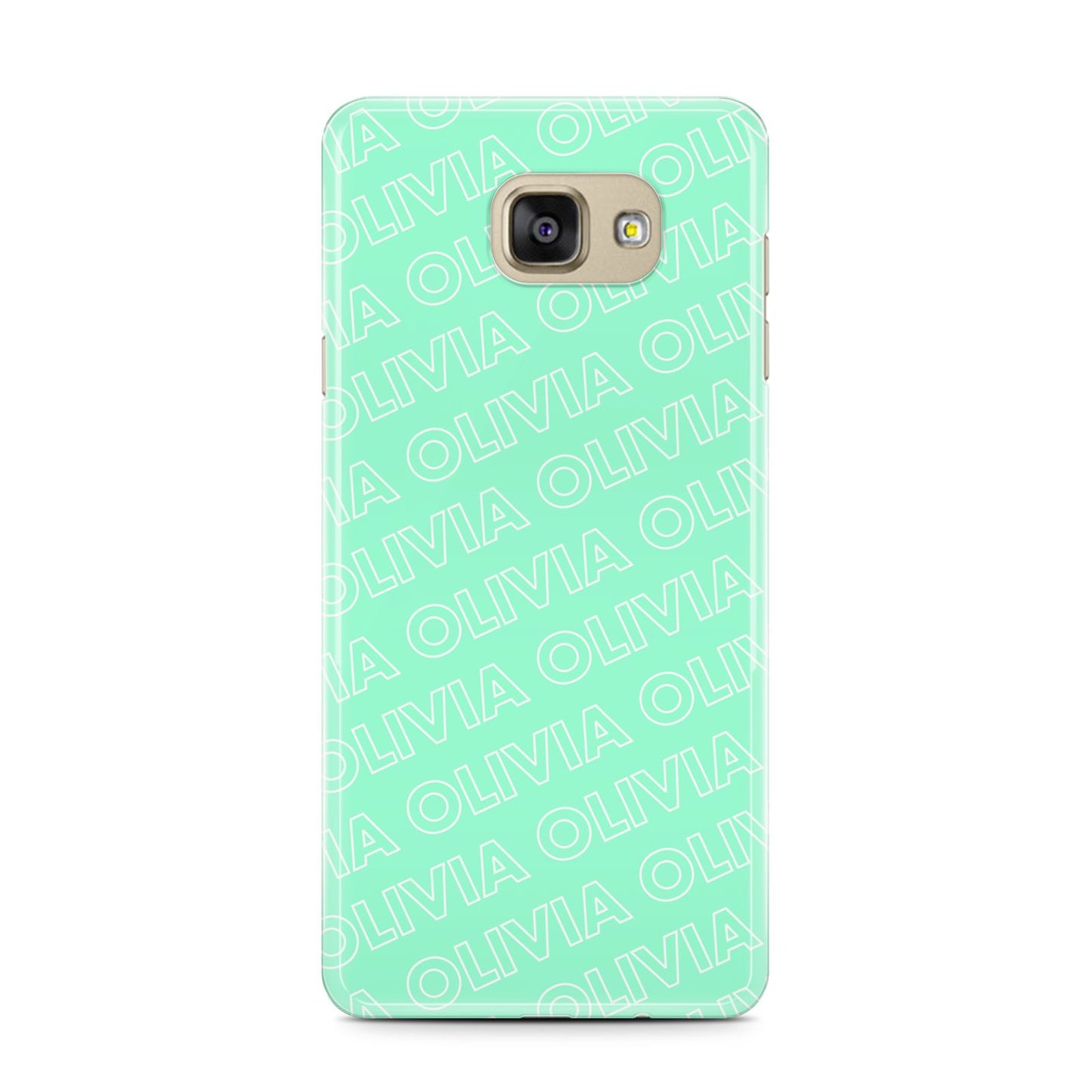 Personalised Aqua Diagonal Name Samsung Galaxy A7 2016 Case on gold phone