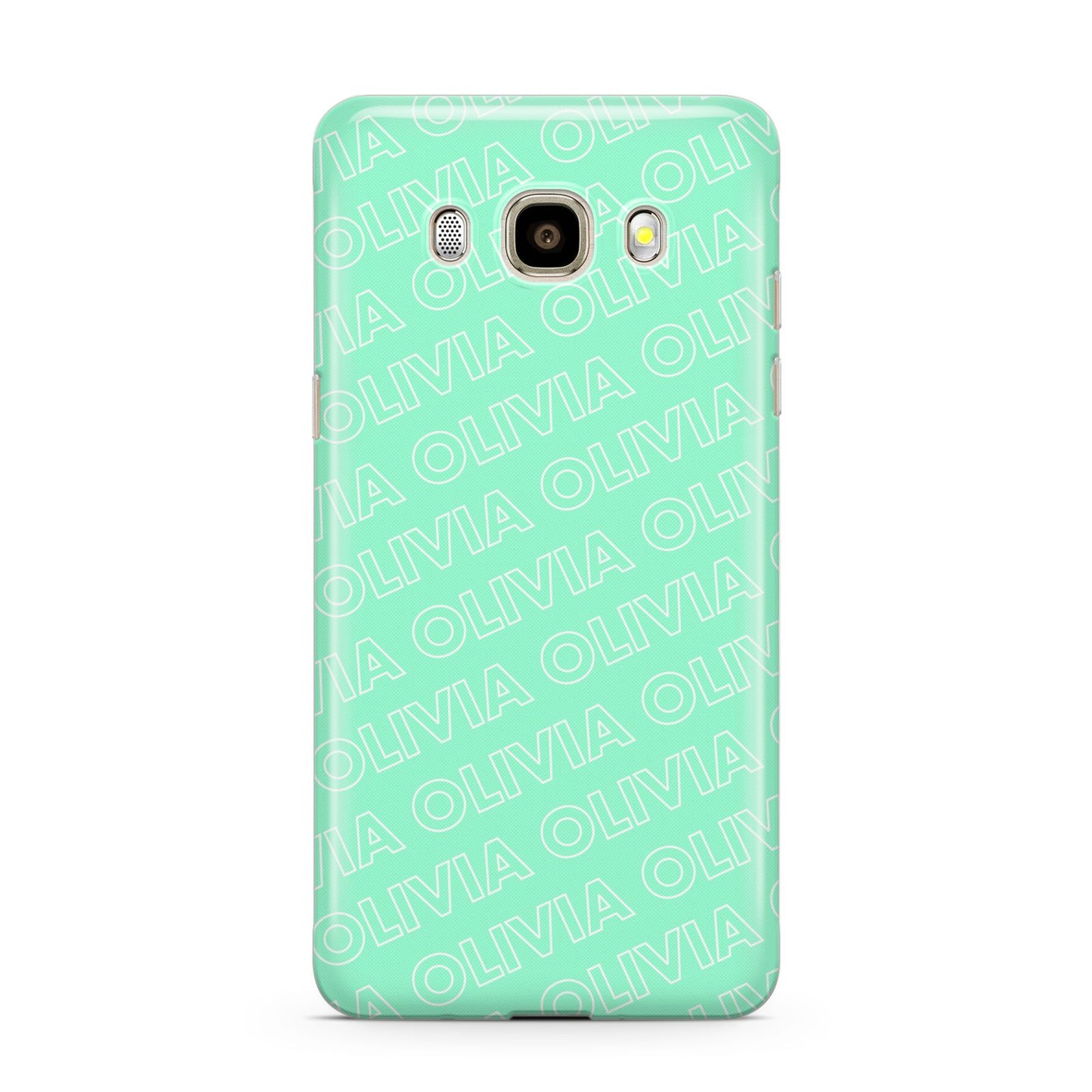 Personalised Aqua Diagonal Name Samsung Galaxy J7 2016 Case on gold phone