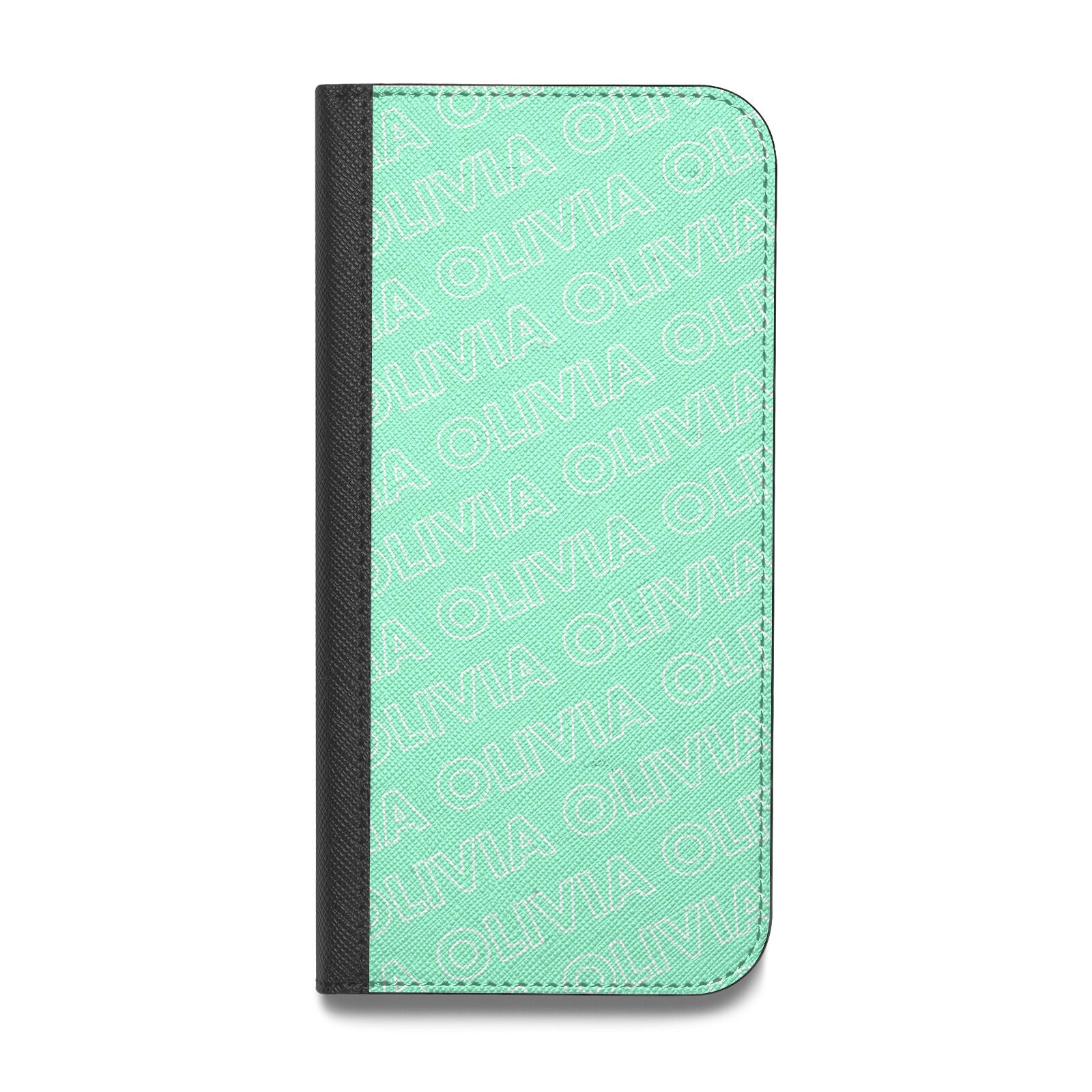 Personalised Aqua Diagonal Name Vegan Leather Flip Samsung Case