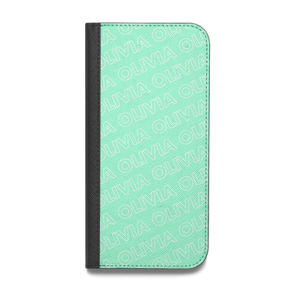 Personalised Aqua Diagonal Name Vegan Leather Flip Samsung Case