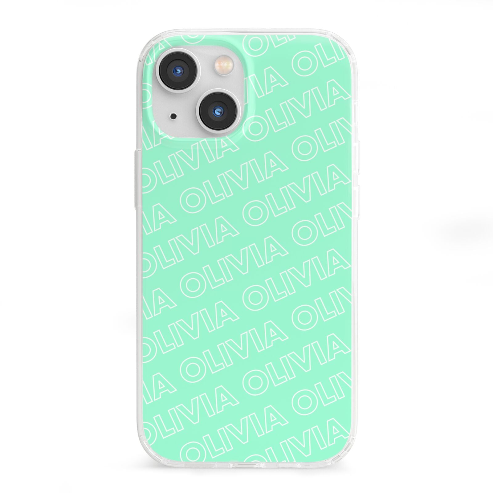 Personalised Aqua Diagonal Name iPhone 13 Mini Clear Bumper Case