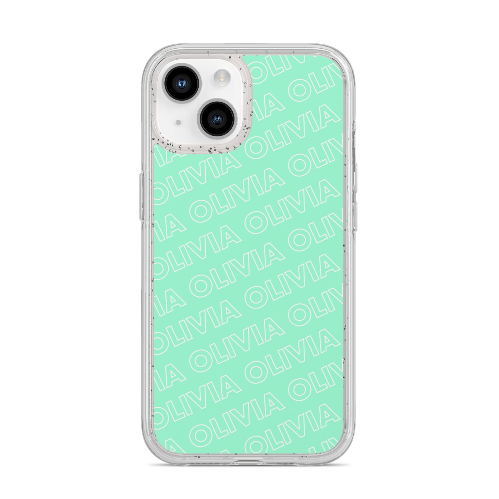 Personalised Aqua Diagonal Name iPhone 14 Glitter Tough Case Starlight