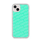 Personalised Aqua Diagonal Name iPhone 14 Plus Glitter Tough Case Starlight