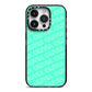 Personalised Aqua Diagonal Name iPhone 14 Pro Black Impact Case on Silver phone