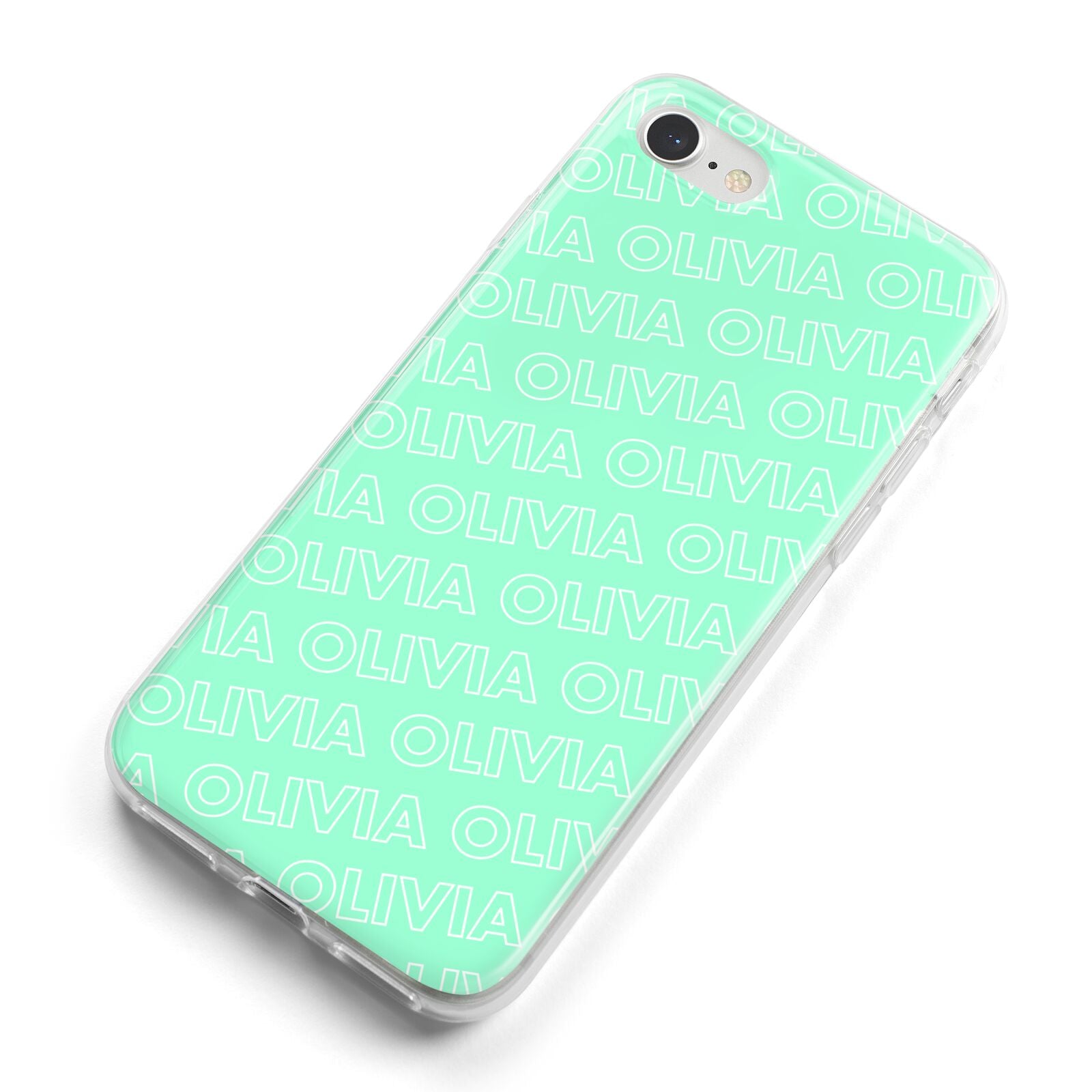 Personalised Aqua Diagonal Name iPhone 8 Bumper Case on Silver iPhone Alternative Image