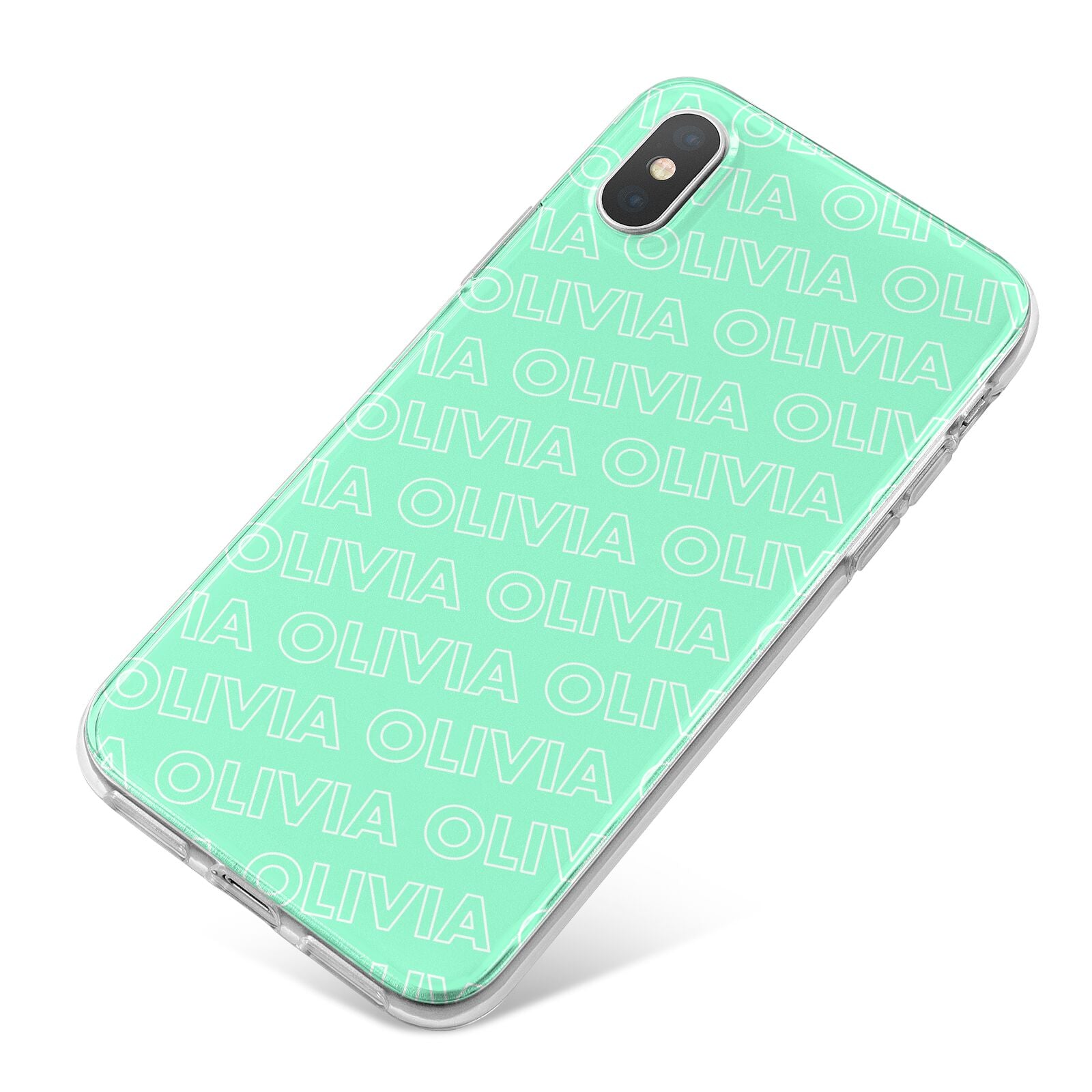 Personalised Aqua Diagonal Name iPhone X Bumper Case on Silver iPhone