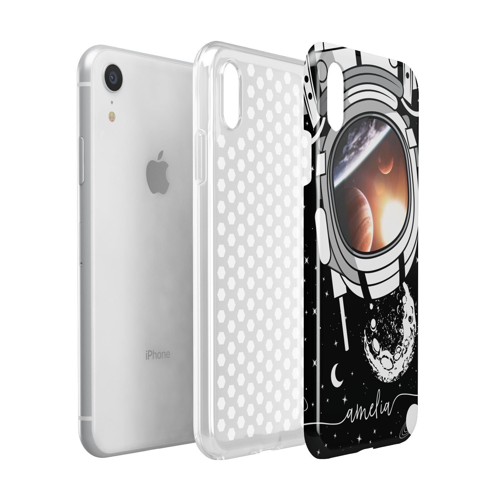 Personalised Astronaut in Space Name Apple iPhone XR White 3D Tough Case Expanded view