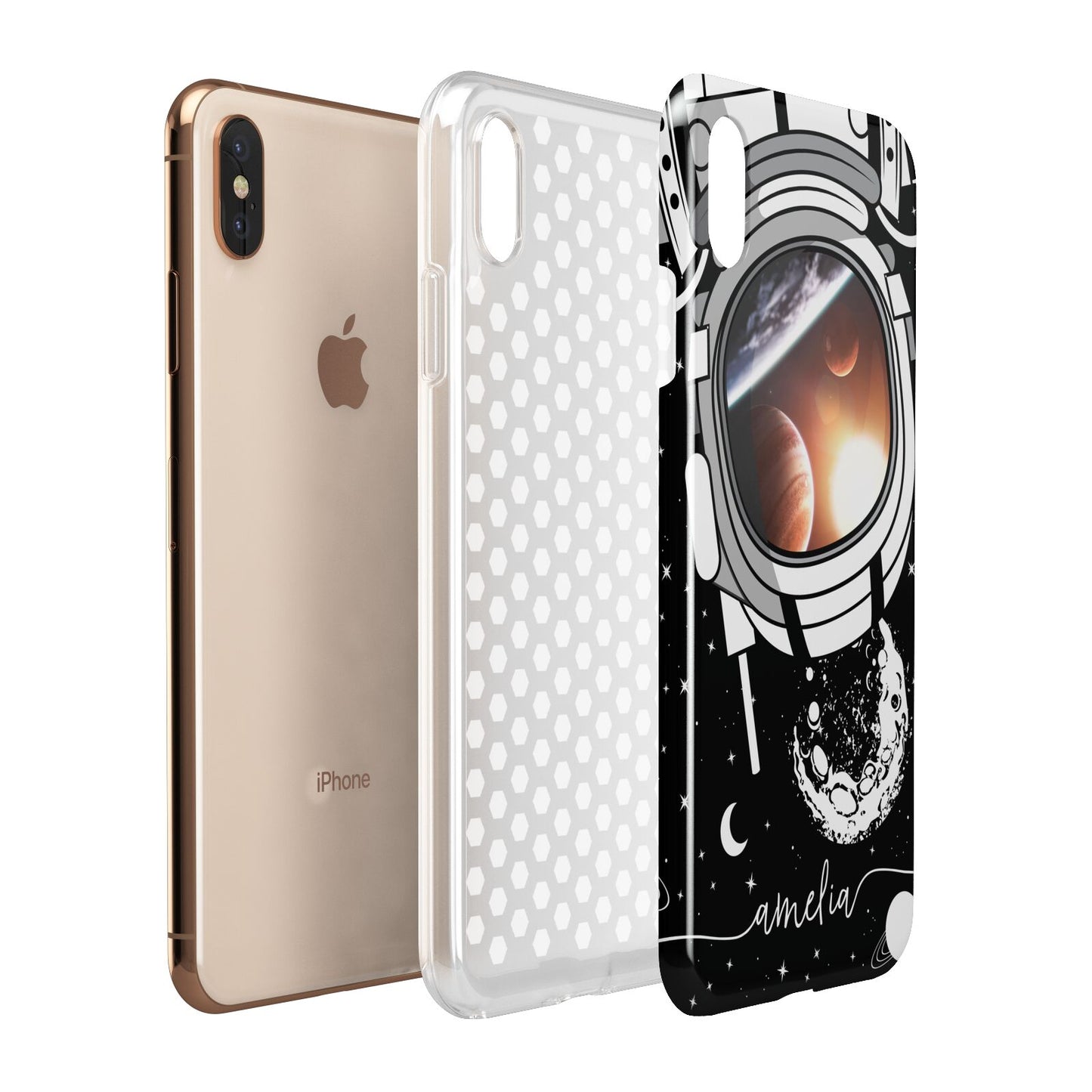 Personalised Astronaut in Space Name Apple iPhone Xs Max 3D Tough Case Expanded View