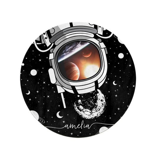 Personalised Astronaut in Space Name Round Beach Towel