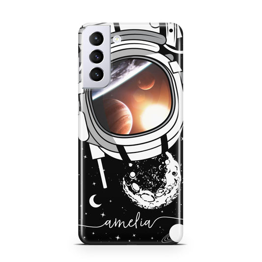 Personalised Astronaut in Space Name Samsung S21 Plus Phone Case