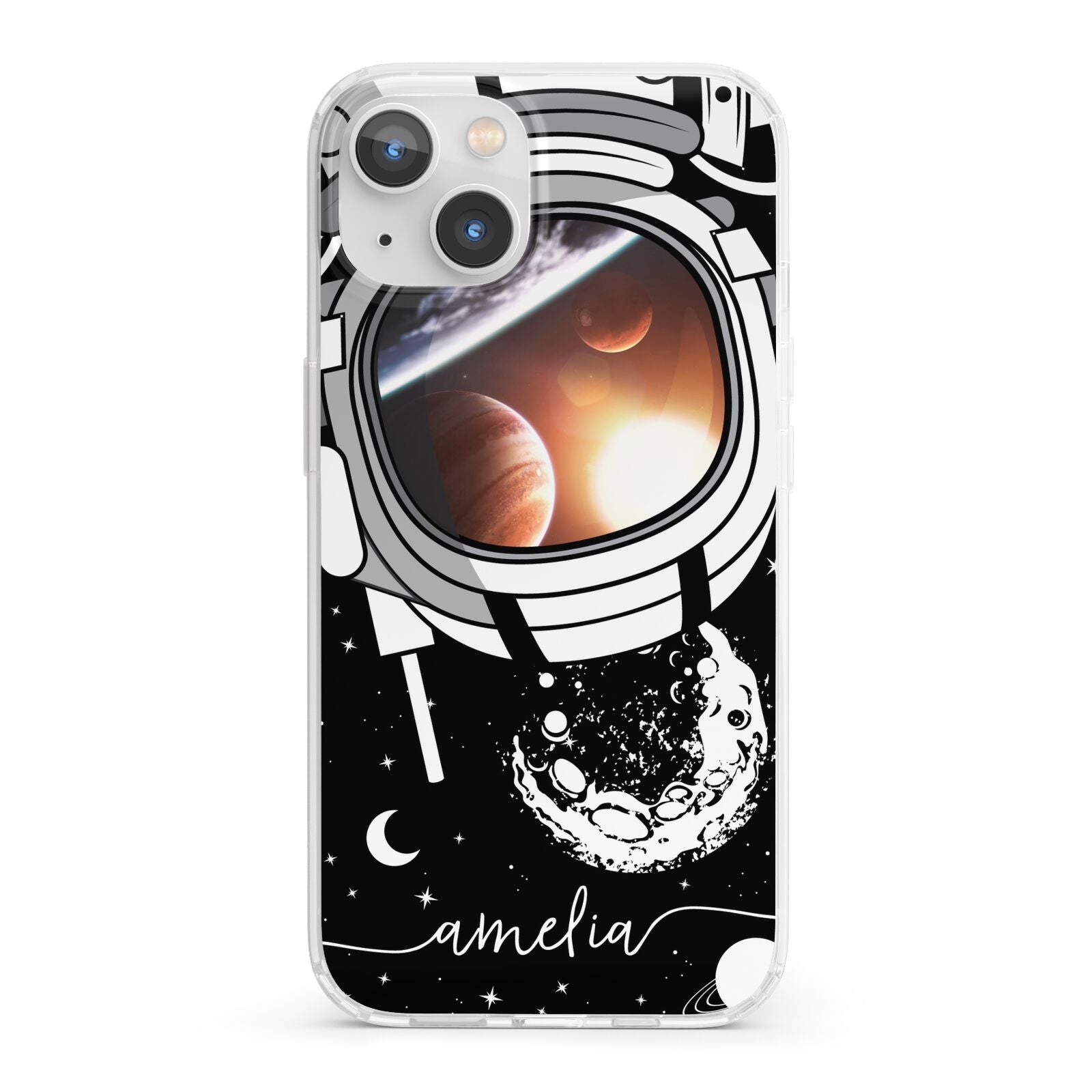 Personalised Astronaut in Space Name iPhone 13 Clear Bumper Case