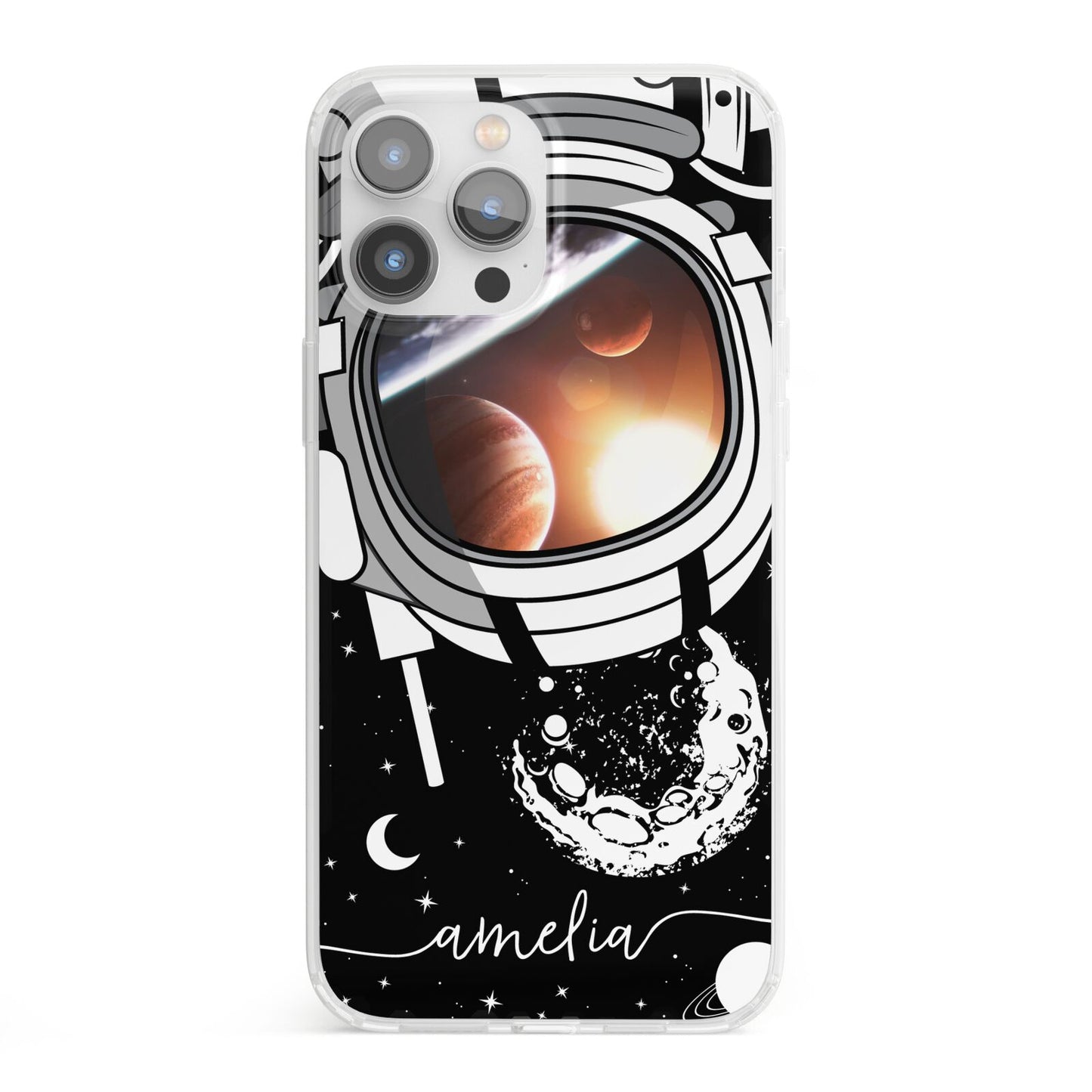 Personalised Astronaut in Space Name iPhone 13 Pro Max Clear Bumper Case