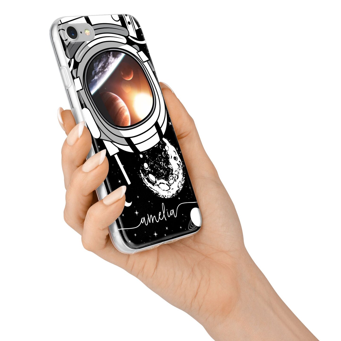 Personalised Astronaut in Space Name iPhone 7 Bumper Case on Silver iPhone Alternative Image