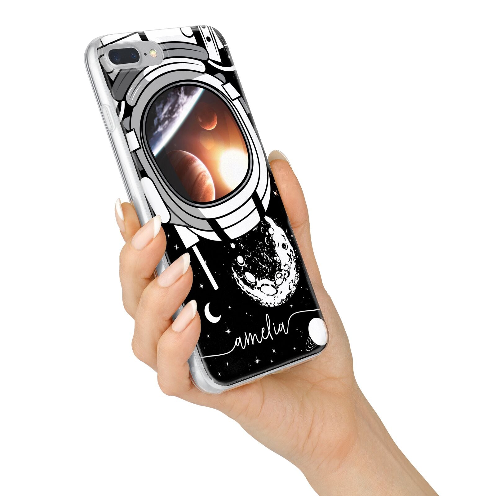 Personalised Astronaut in Space Name iPhone 7 Plus Bumper Case on Silver iPhone Alternative Image