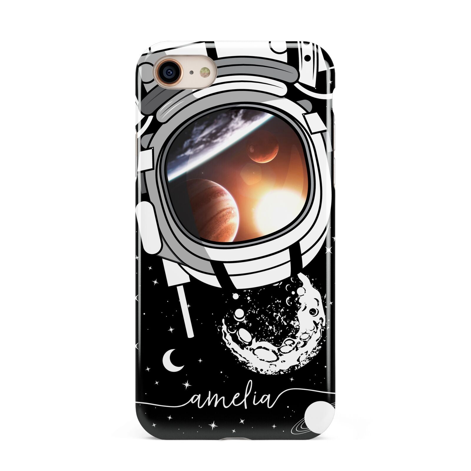 Personalised Astronaut in Space Name iPhone 8 3D Tough Case on Gold Phone